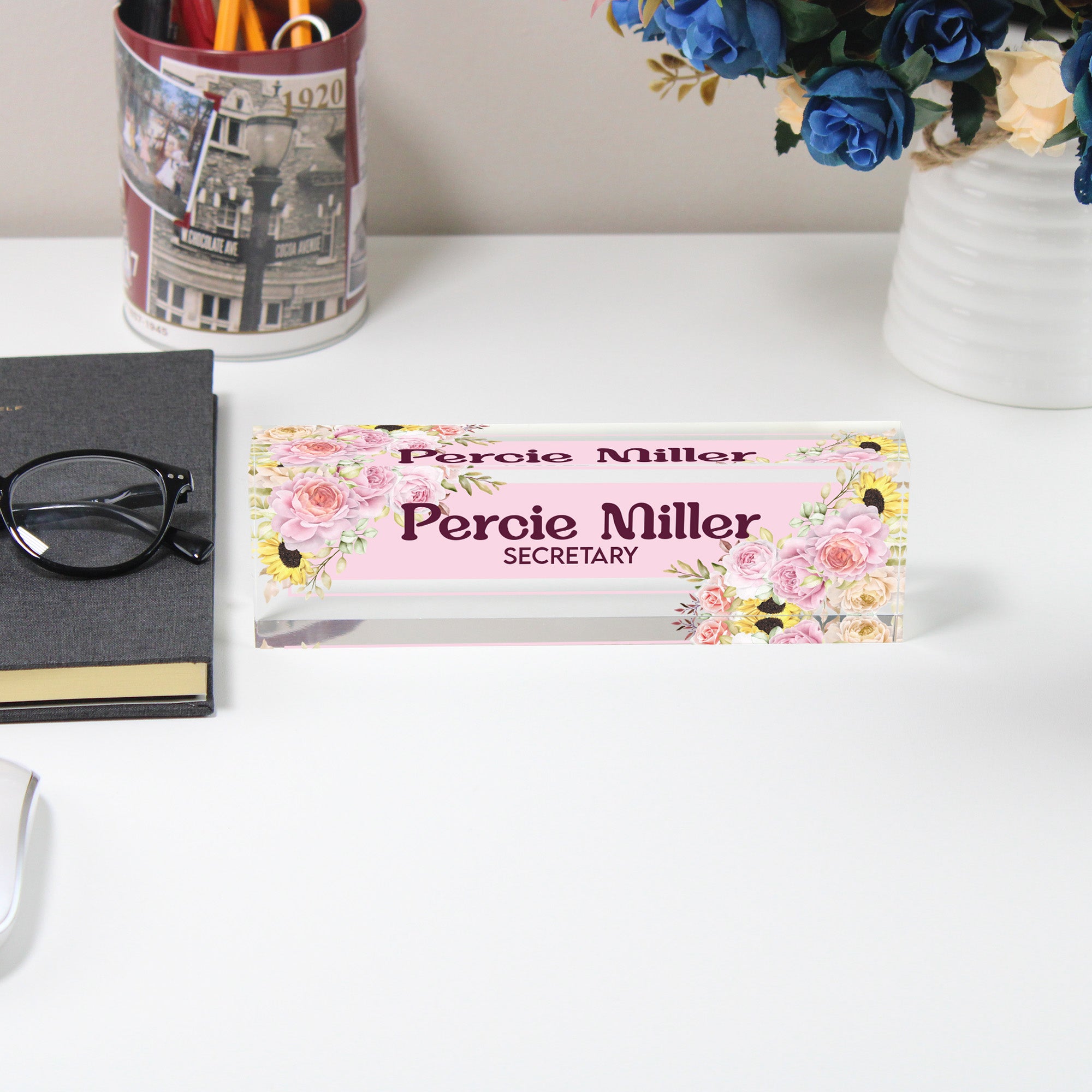 Personalized Floral Acrylic Desk Nameplate - Custom Secretary Gift, Elegant Floral Design, Perfect for Office Décor - Image 5
