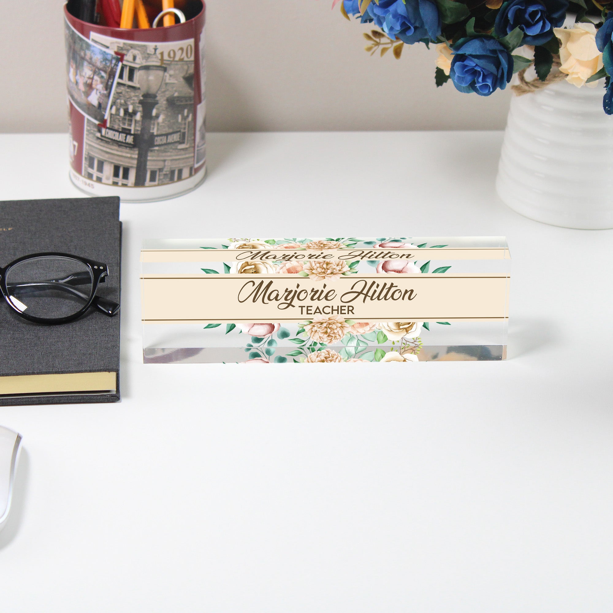 Custom Floral Acrylic Desk Name Plate - Personalized Teacher Gift with Elegant Bloom Design - Image 5