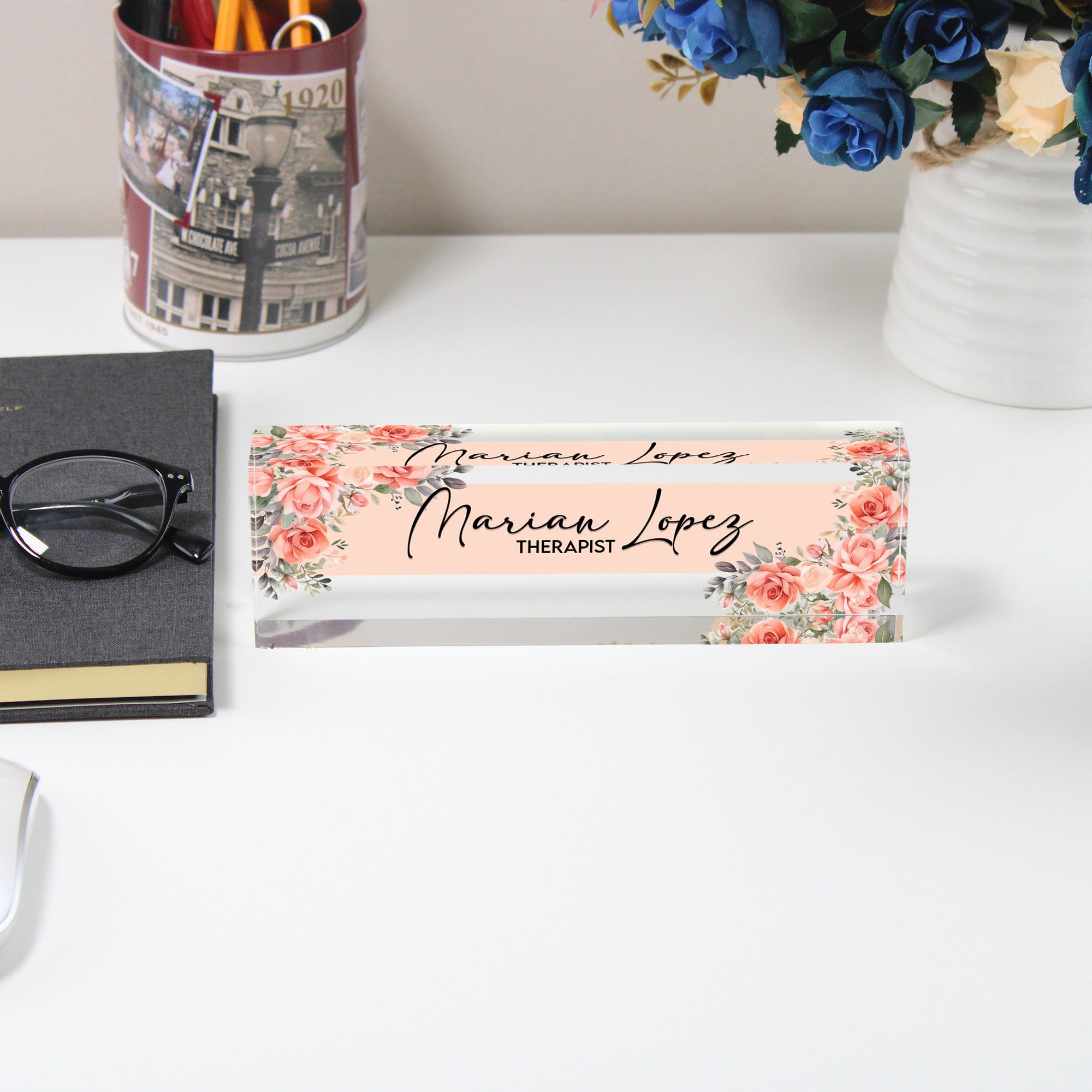 Personalized Floral Acrylic Desk Name Plate - Elegant Custom Gift for Therapists and Professionals - Image 5