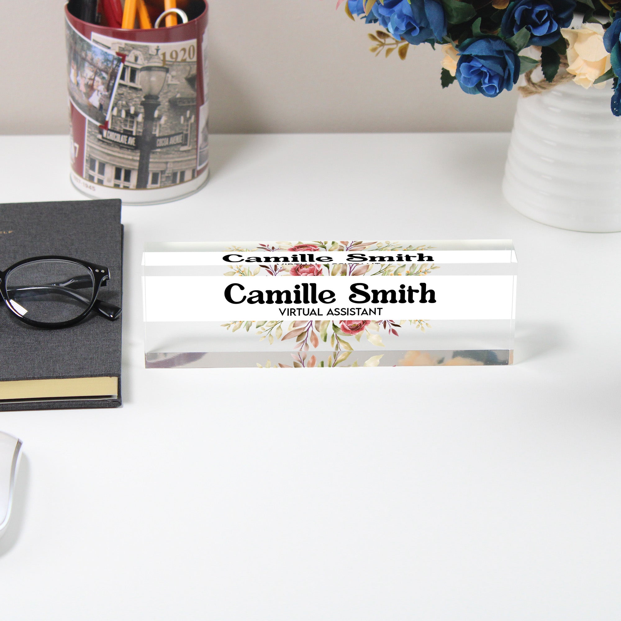 Personalized Floral Acrylic Desk Name Plate - Customizable Office Decor for Virtual Assistants - Perfect Gift for Professionals - Image 5