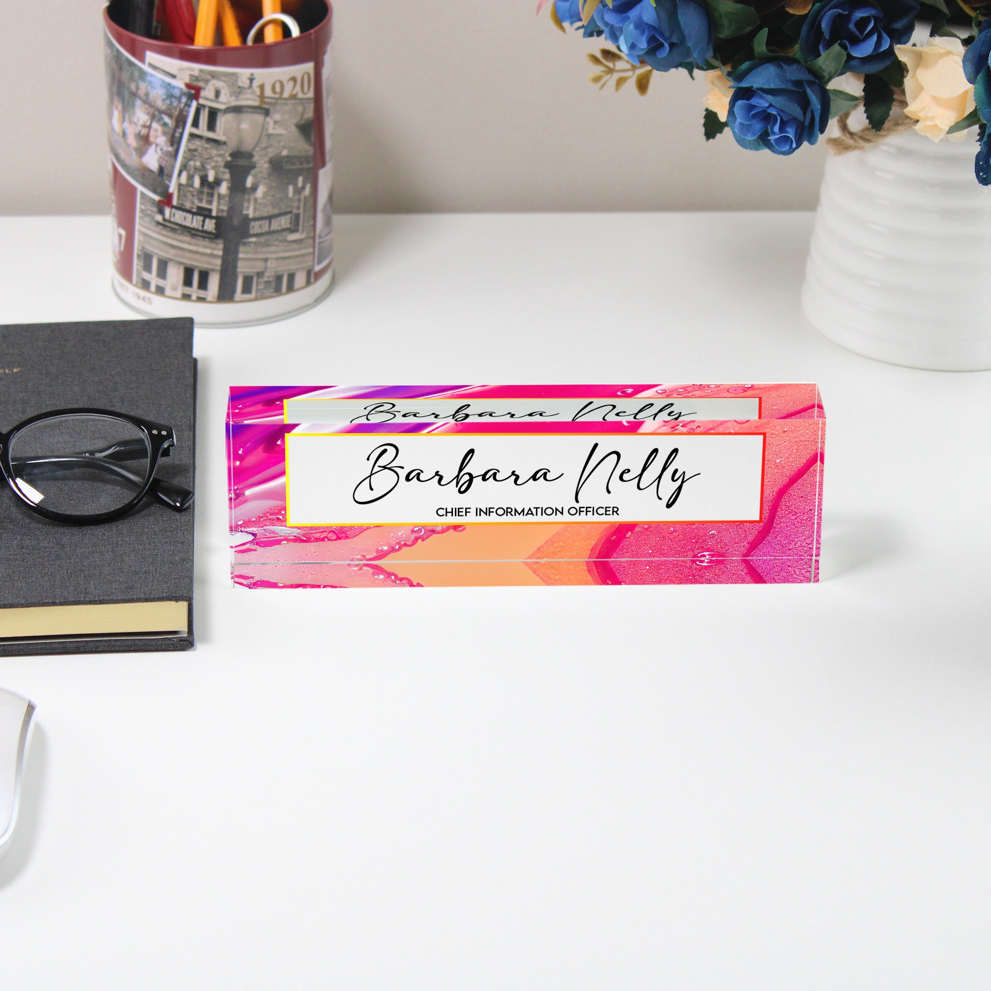 Personalized Acrylic Desk Name Plate - Vibrant Abstract Design for Executives, Handmade Custom Office Décor - Image 5