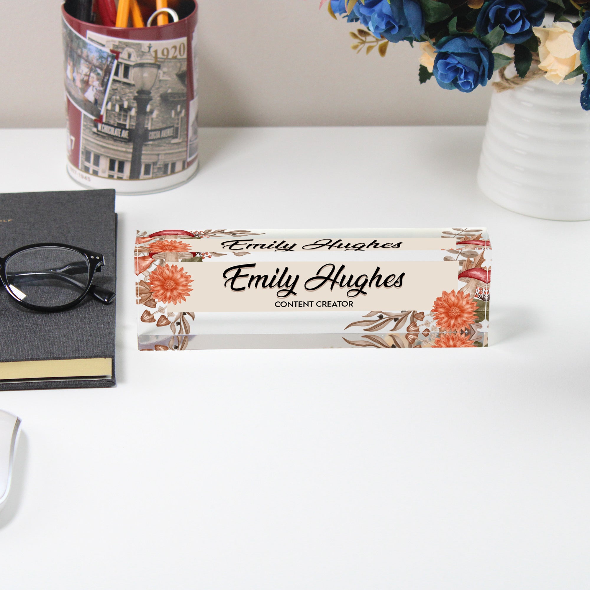 Personalized Floral Acrylic Desk Name Block - Custom Handmade Gift for Content Creators - Image 5