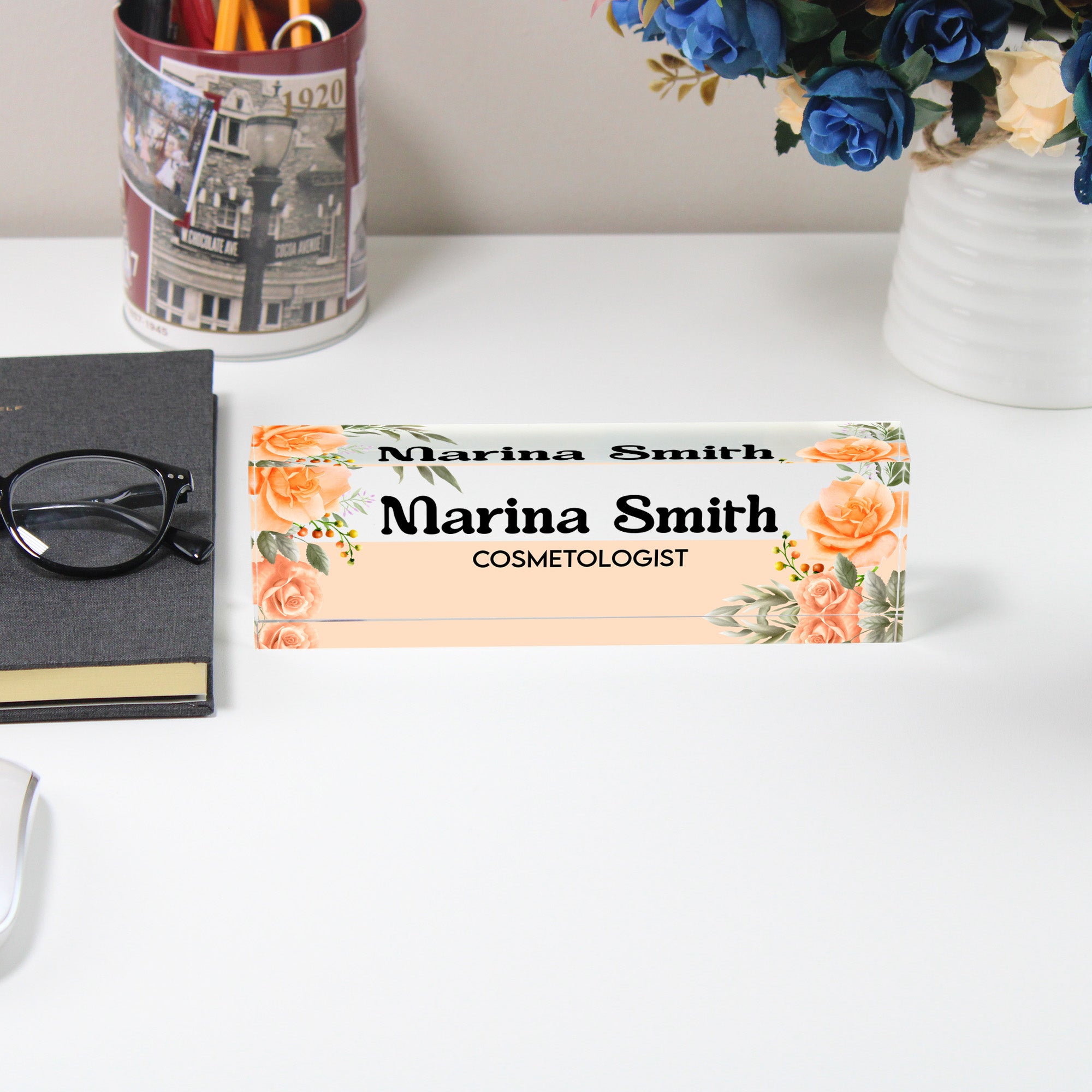Personalized Floral Acrylic Desk Block - Custom Nameplate for Cosmetologist - Unique Handmade Gift for Beauty Professionals - Image 5