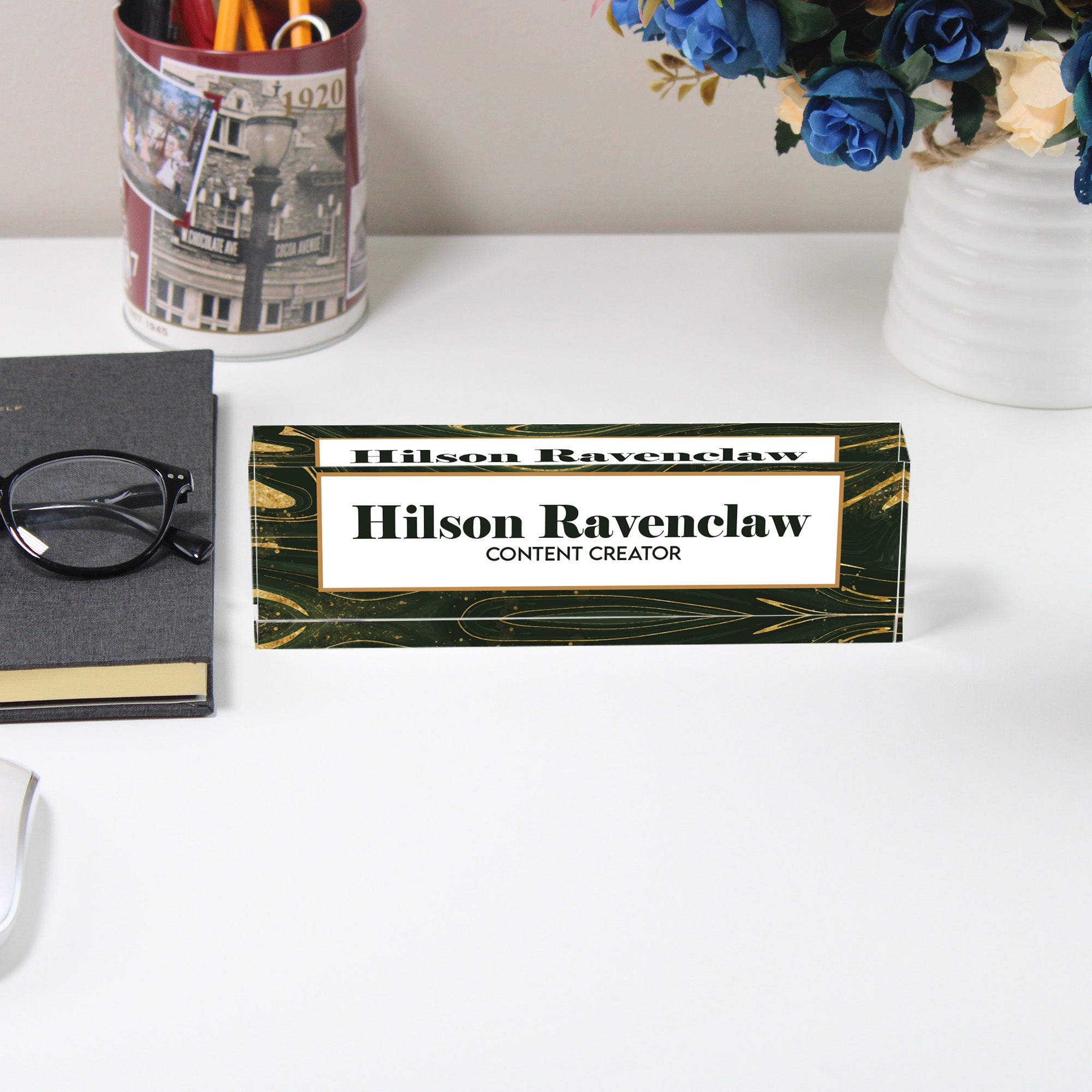 Personalized Acrylic Desk Name Block with Elegant Marble Design – Perfect Custom Gift for Content Creators - Image 5