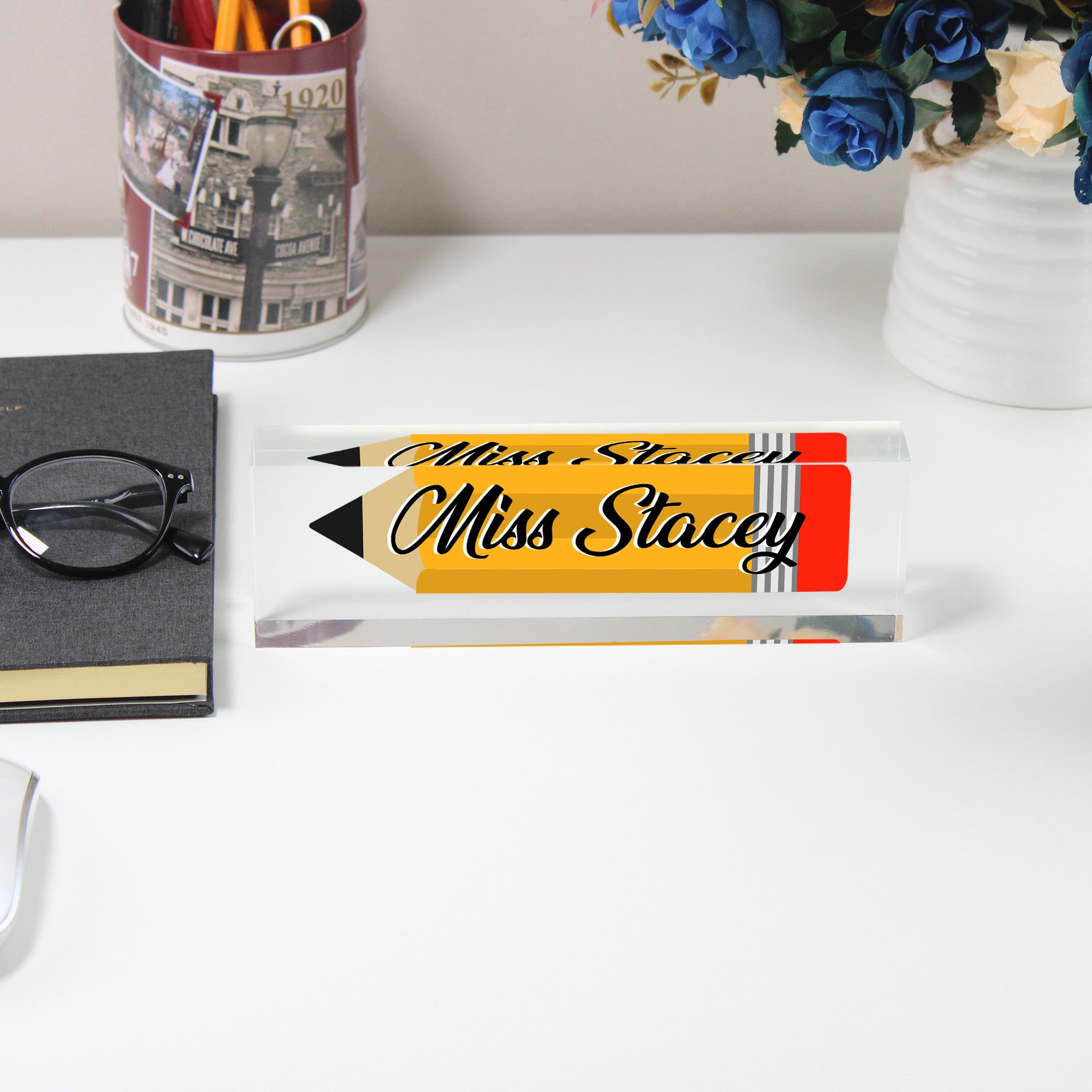 Personalized Teacher Acrylic Desk Block Nameplate - Custom Pencil Design - Perfect Gift for Educators, Teachers, and Mentors - Image 5