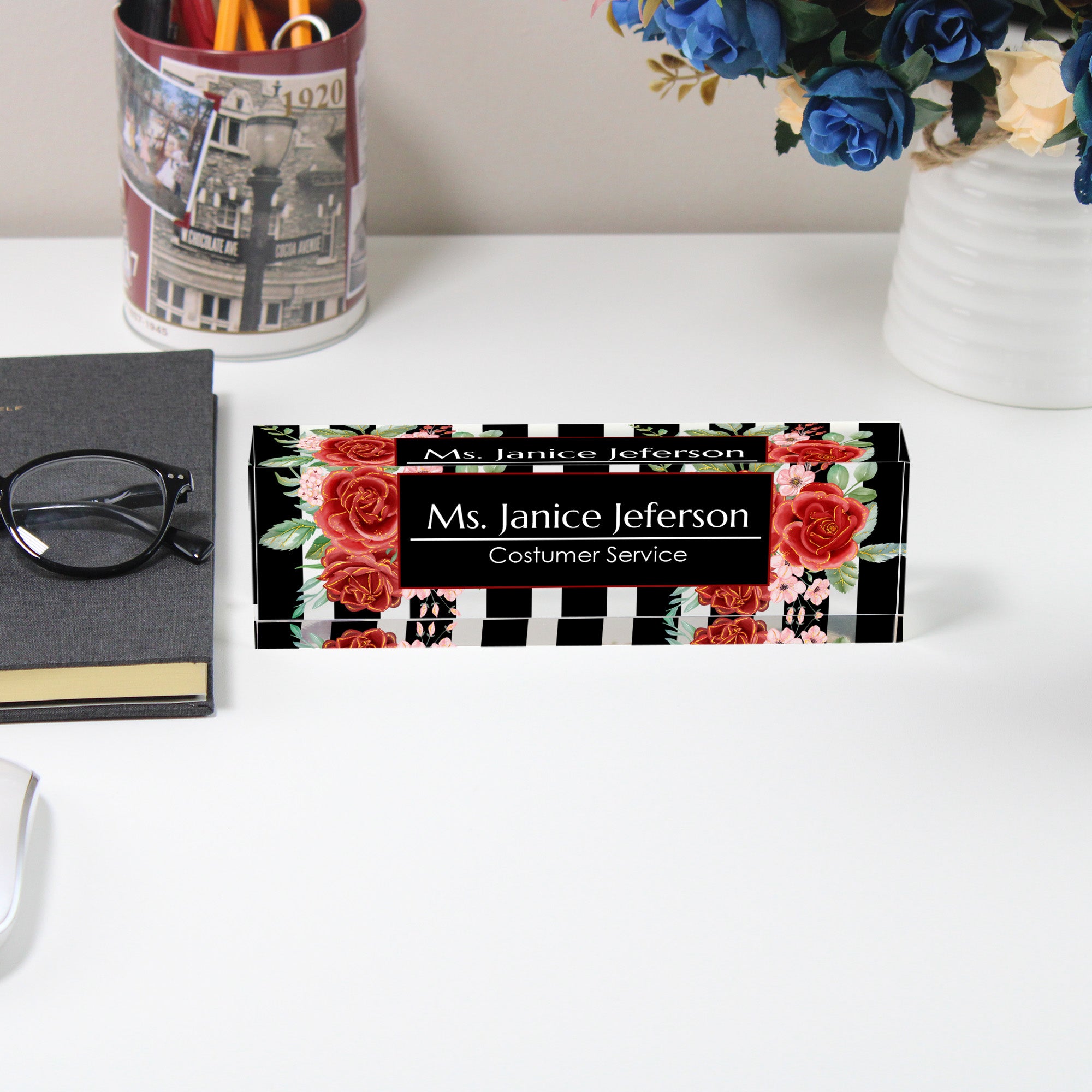Elegant Personalized Acrylic Desk Block with Floral Design for Custom Service Professionals - Perfect Gift for Office Décor - Image 5