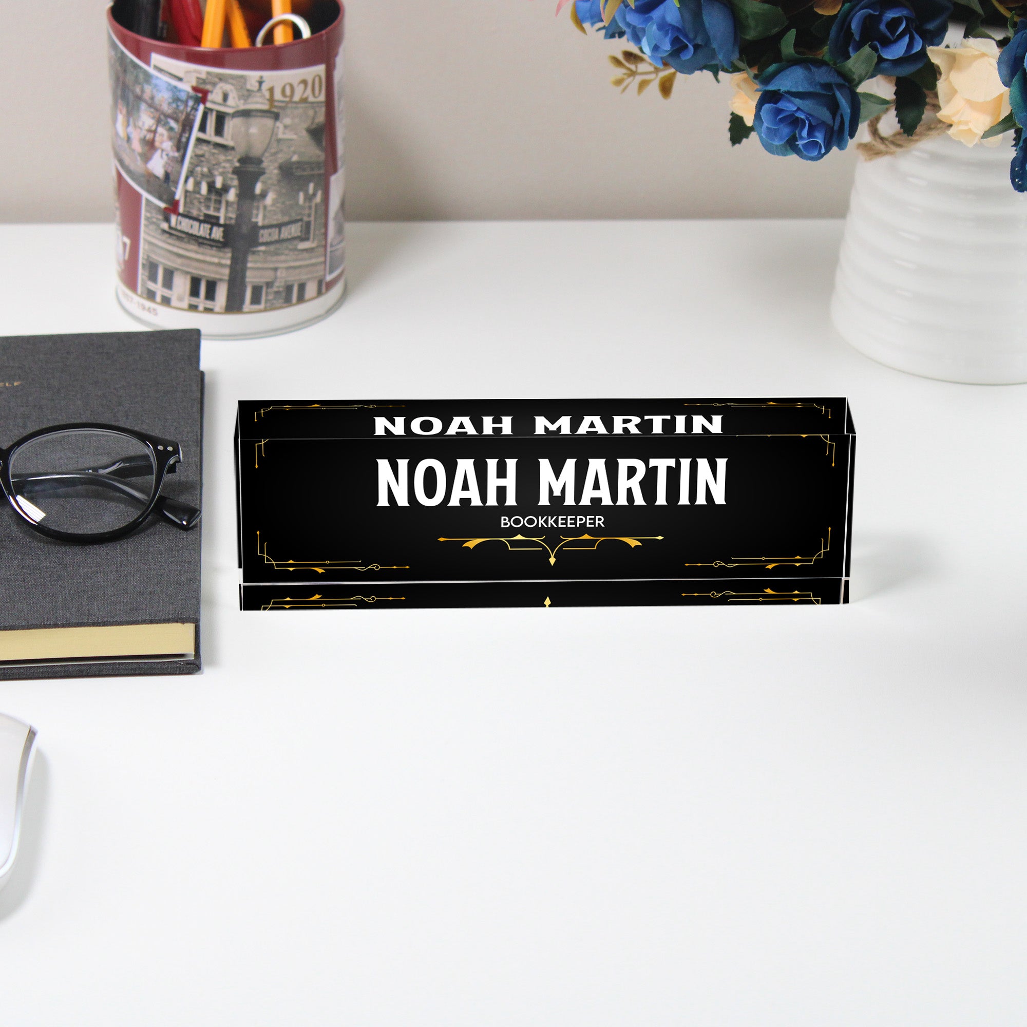 Personalized Acrylic Desk Name Plate - Custom Engraved Bookkeeper Gift with Elegant Art Deco Design - Image 5