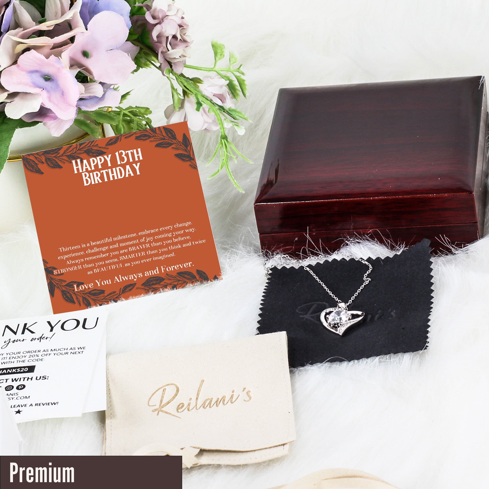 Celebrate Her Milestone: Personalized 13th Birthday Message Card Necklace with Silver Knot Pendant - Image 5