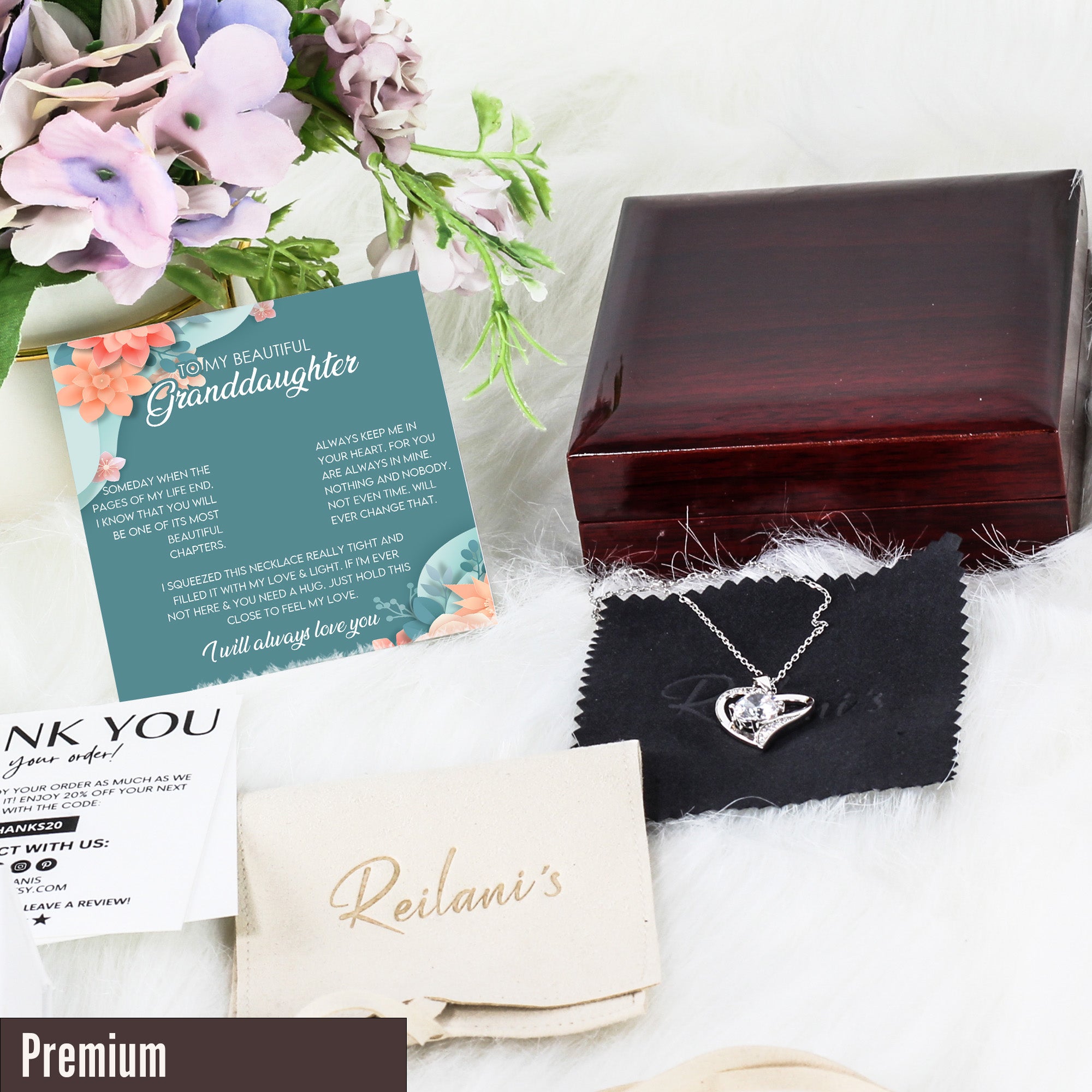 Personalized Floral Message Card Necklace for Granddaughter – Elegant Sterling Silver Interlocking Heart Design - Image 5