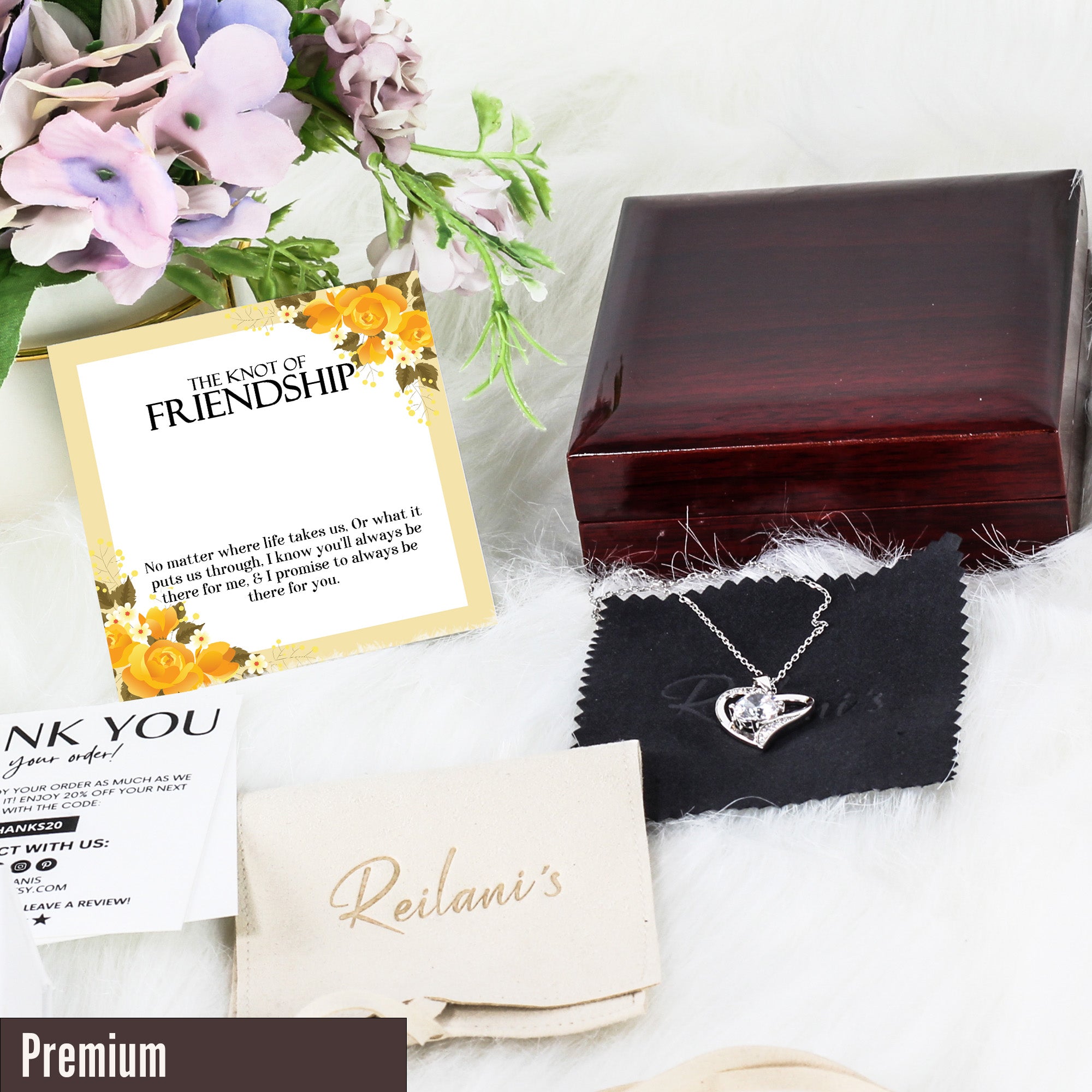 Handmade Knot of Friendship Necklace - Personalized Gift for Best Friends - Sterling Silver with Floral Message Card - Image 5