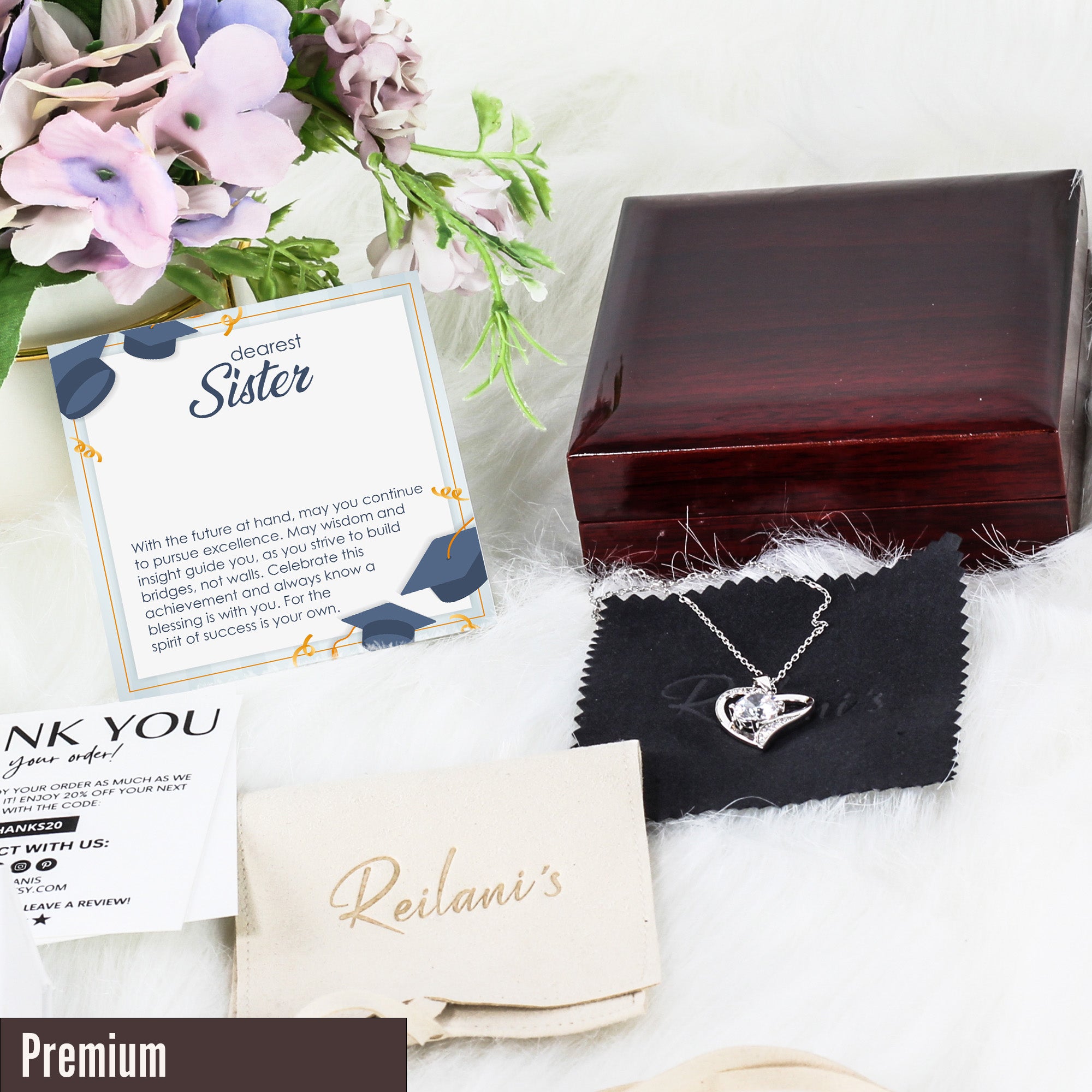 Personalized "Dearest Sister" Message Card Necklace - Elegant Silver Infinity Knot Pendant for Graduation, Birthday, or Any Special Occasion - Image 5