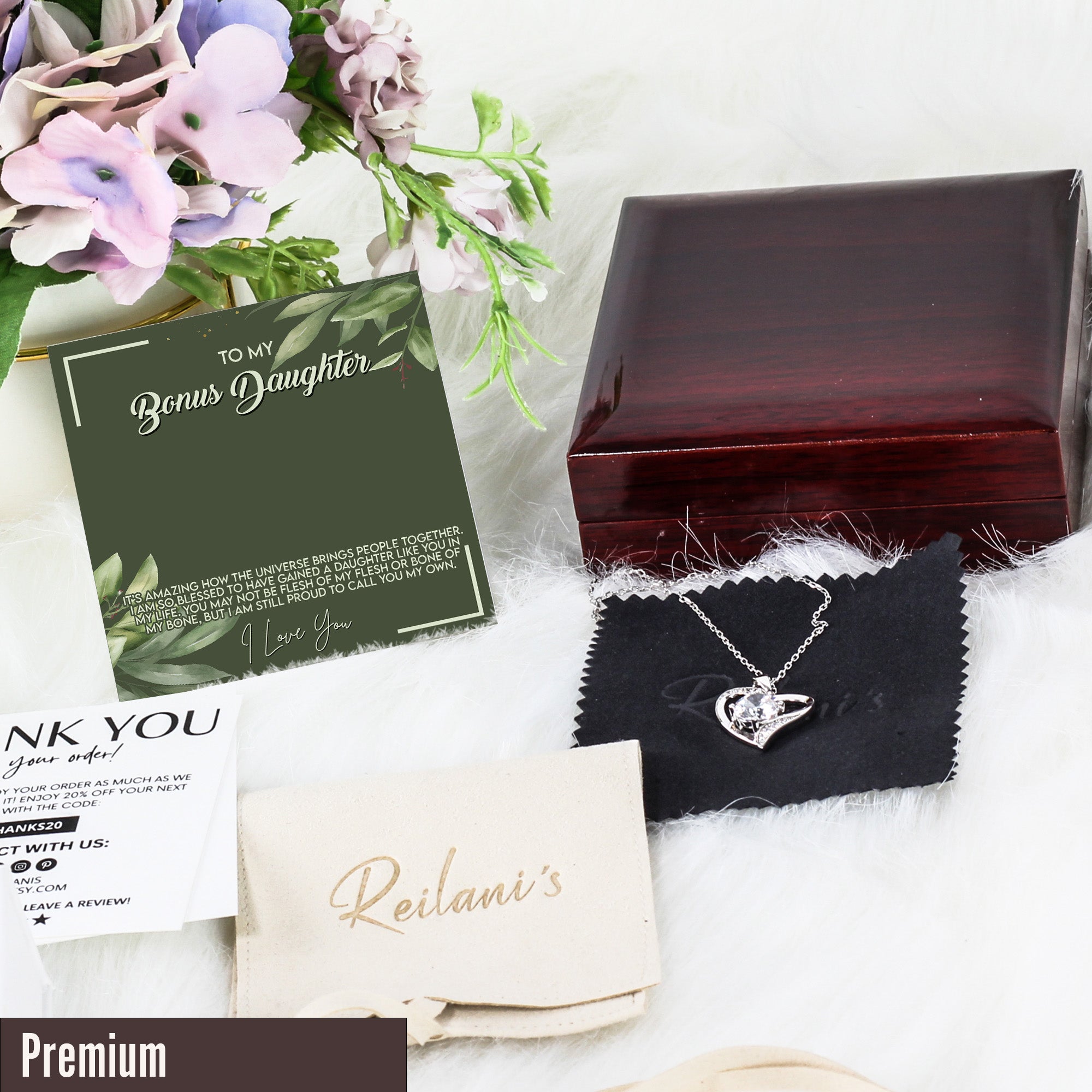 "Personalized Bonus Daughter Necklace with Heartfelt Message Card - Elegant Knot Pendant Gift in Premium Silver Finish" - Image 5