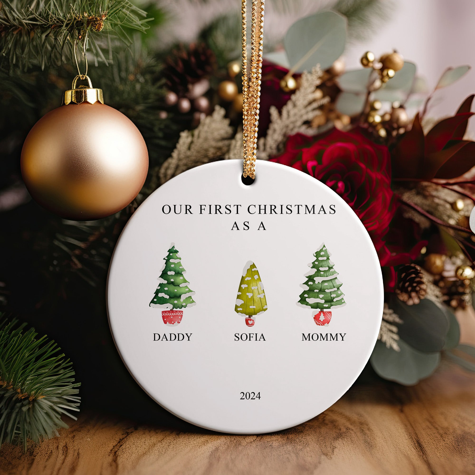 Personalized Family Christmas Ornament 2024 – Custom Ceramic Decoration for New Parents and Baby's First Holiday - Image 5