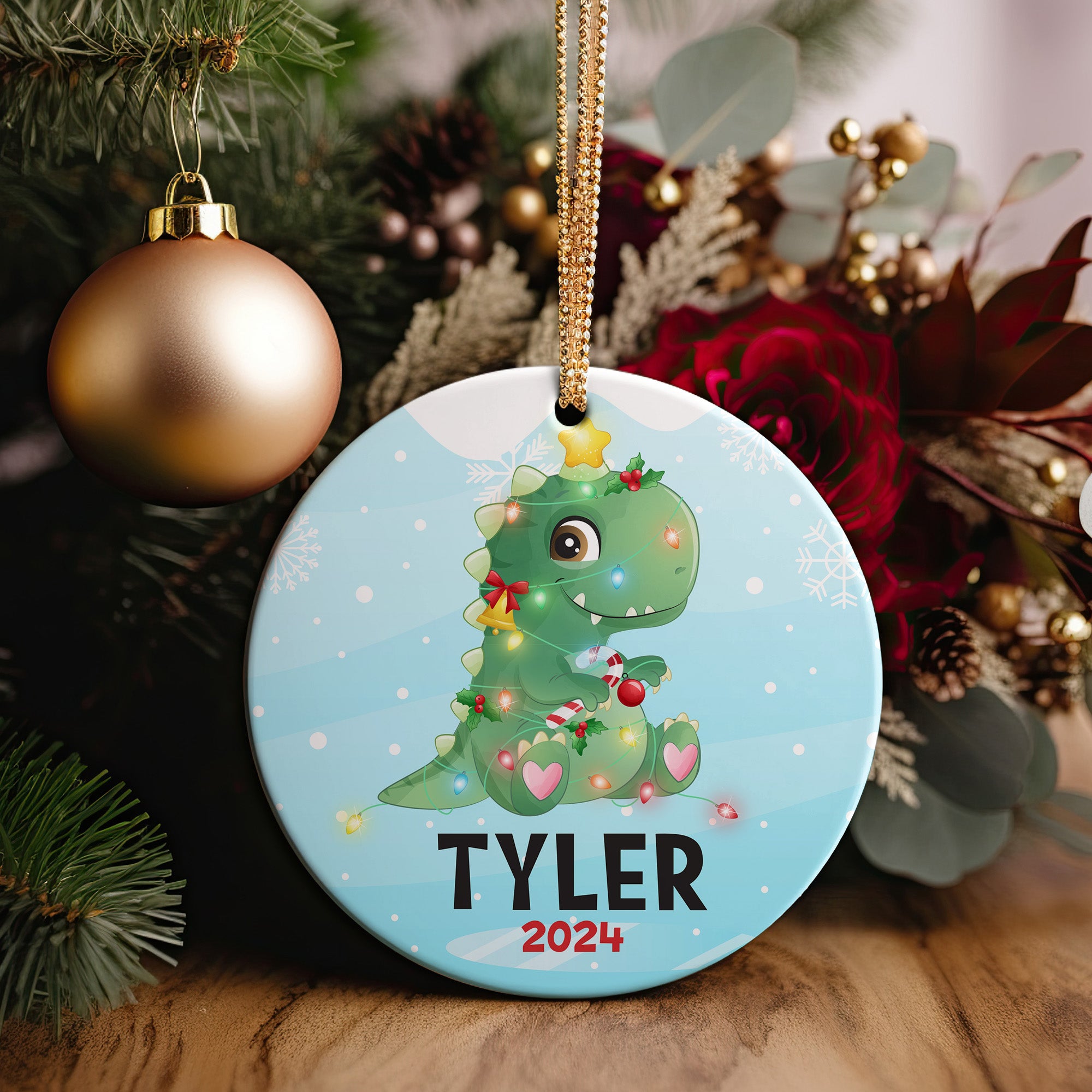 Custom Dinosaur Ceramic Christmas Ornament for Kids - Personalized Holiday Decoration with Name and Year - Unique Keepsake Gift - Image 5
