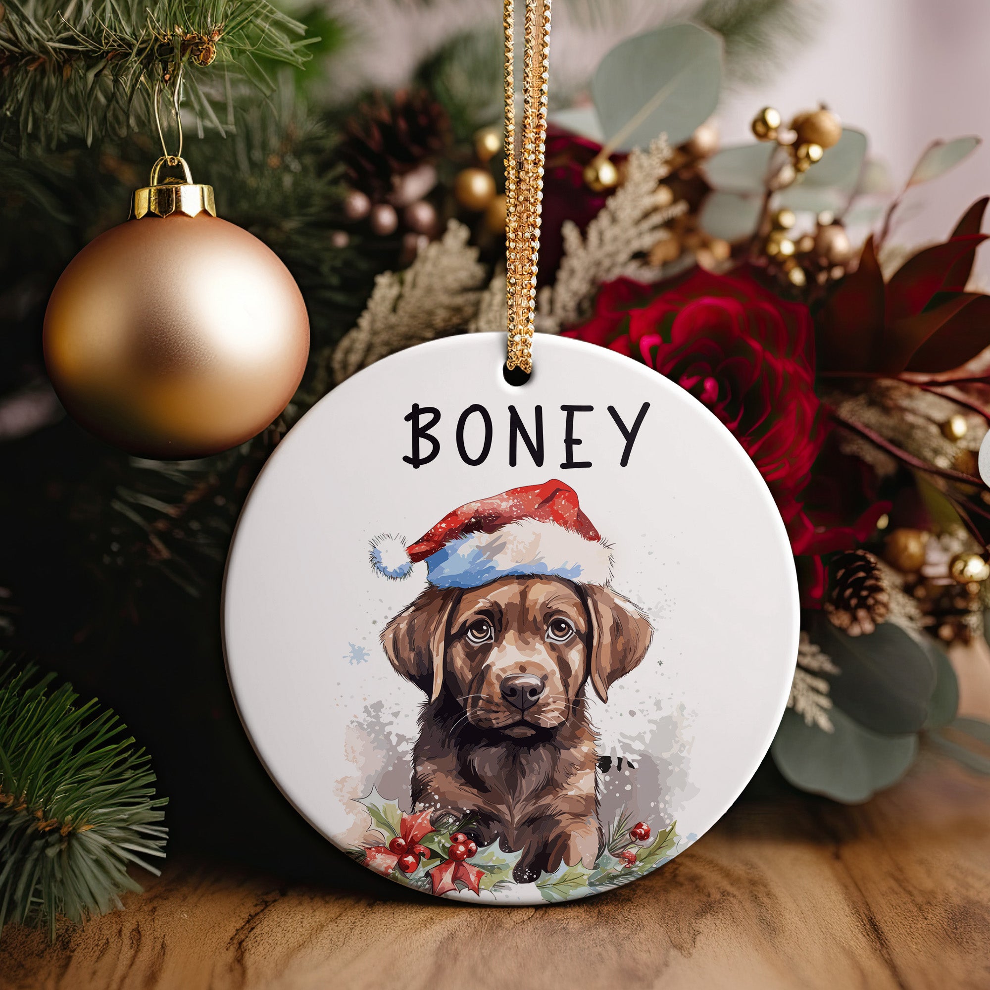 Personalized Dog Lover's Ceramic Ornament with Santa Hat Design - Customizable Holiday Gift for Pet Parents - Image 5