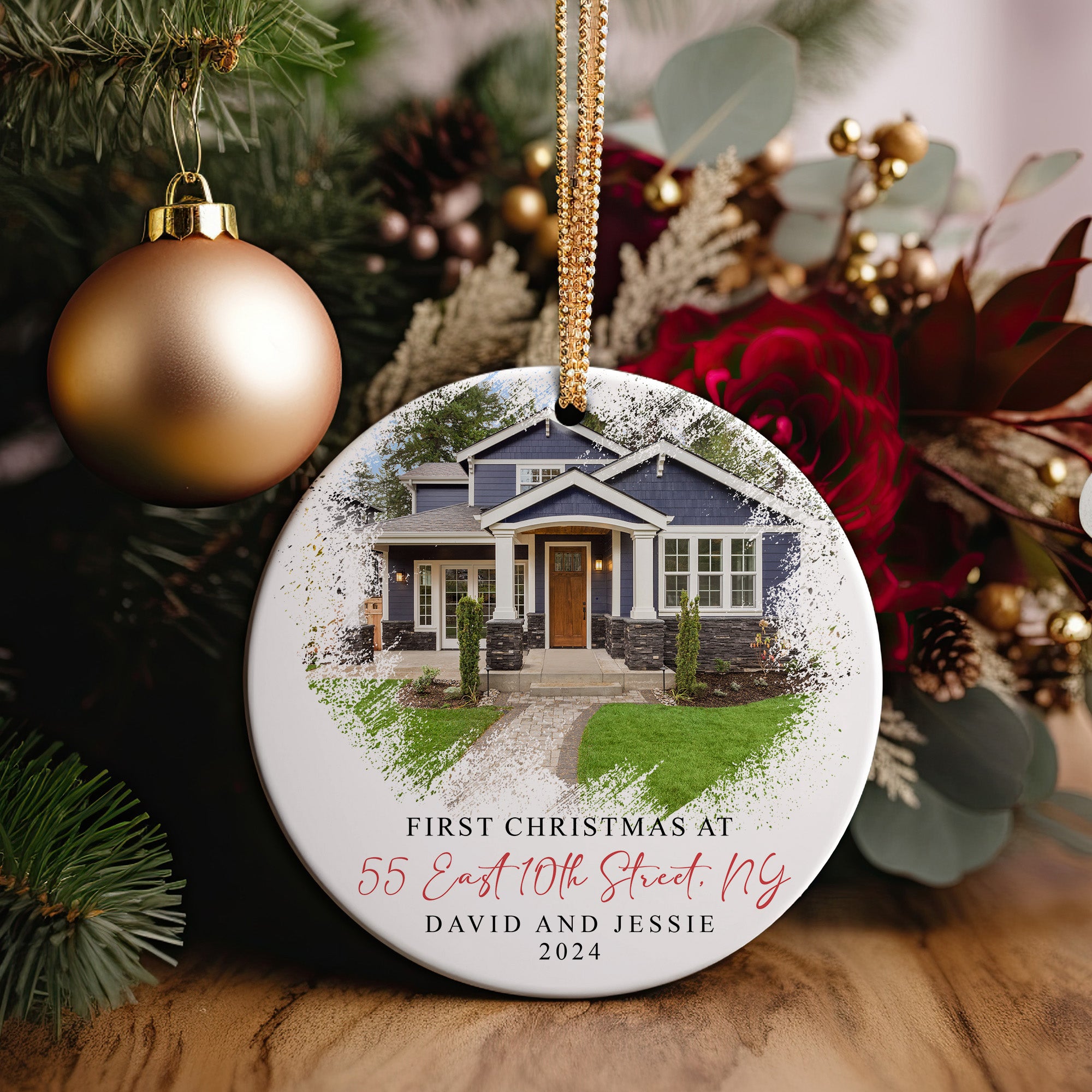 Personalized "First Christmas" Ceramic Ornament with Custom Home Image and Address - Perfect 2024 Keepsake Gift - Image 5
