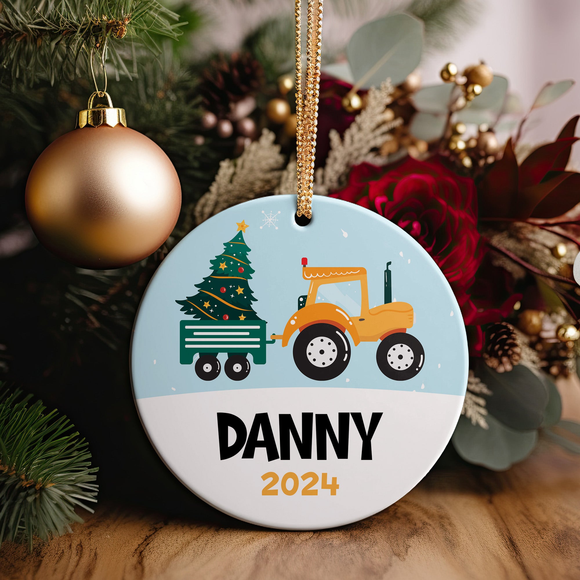 Personalized Christmas Tractor Ornament 2024 – Custom Ceramic Keepsake for Kids, Family Gift, Holiday Decor - Image 5