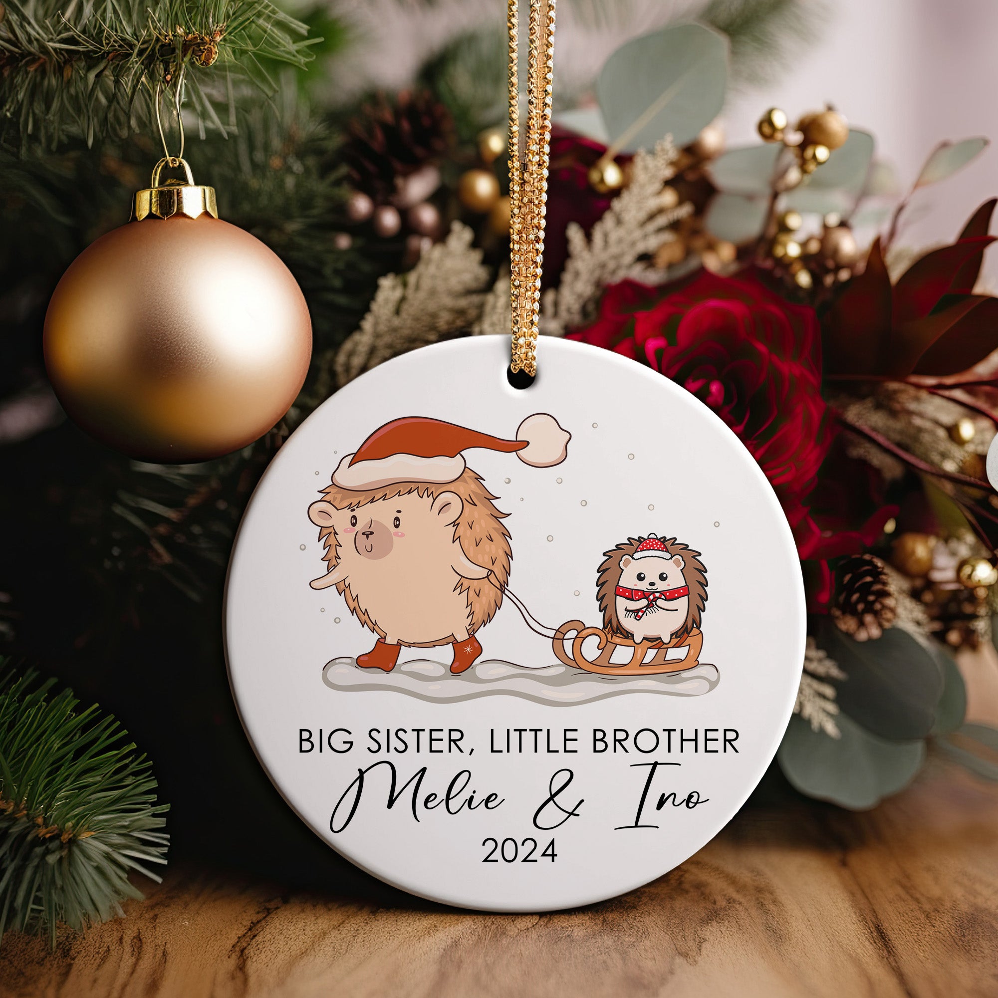 Personalized Big Sister Little Brother Ceramic Ornament 2024 - Handcrafted Holiday Keepsake for Family Celebrations - Image 5