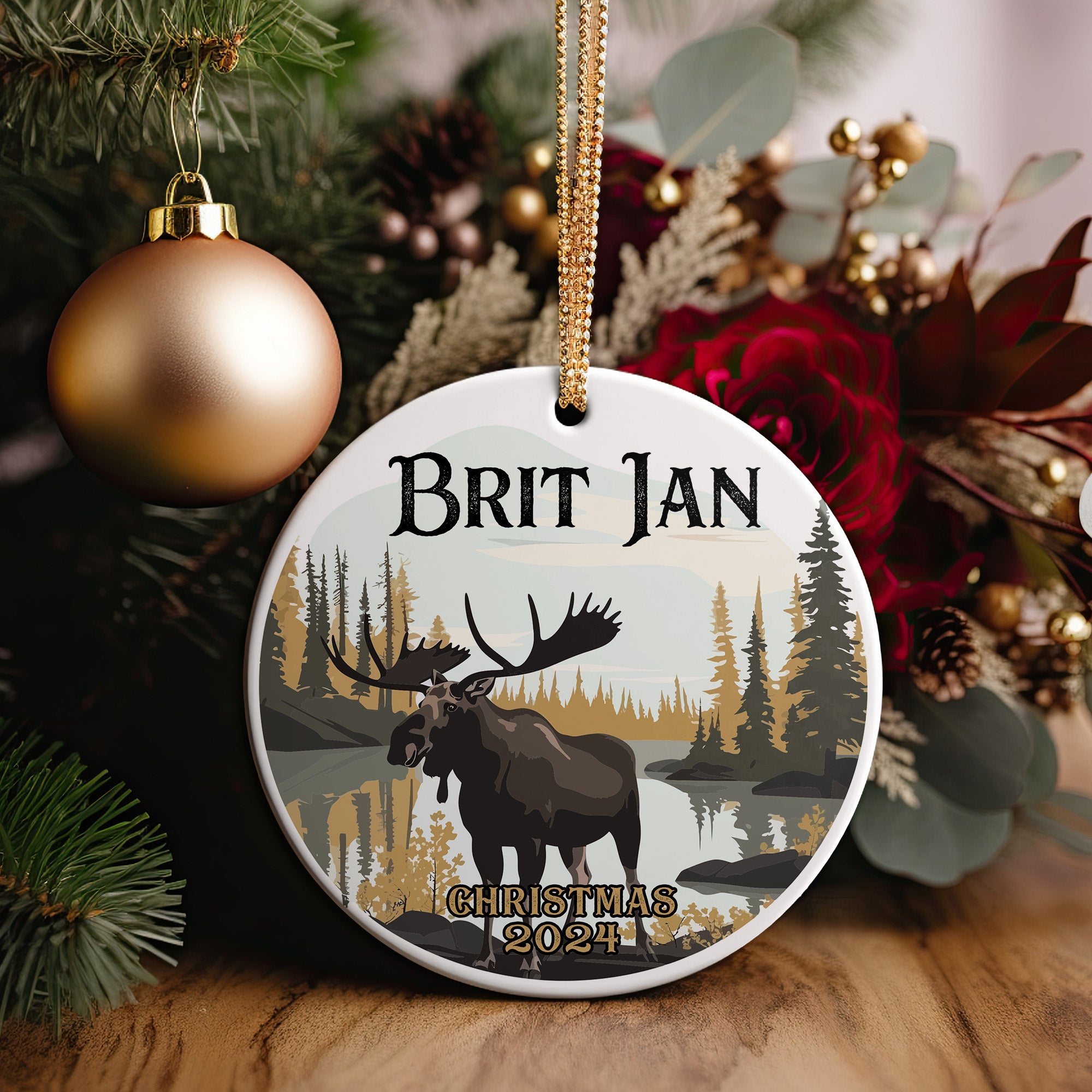 Personalized Christmas 2024 Moose Ceramic Ornament – Rustic Nature Scene, Perfect for Wildlife Lovers - Image 5