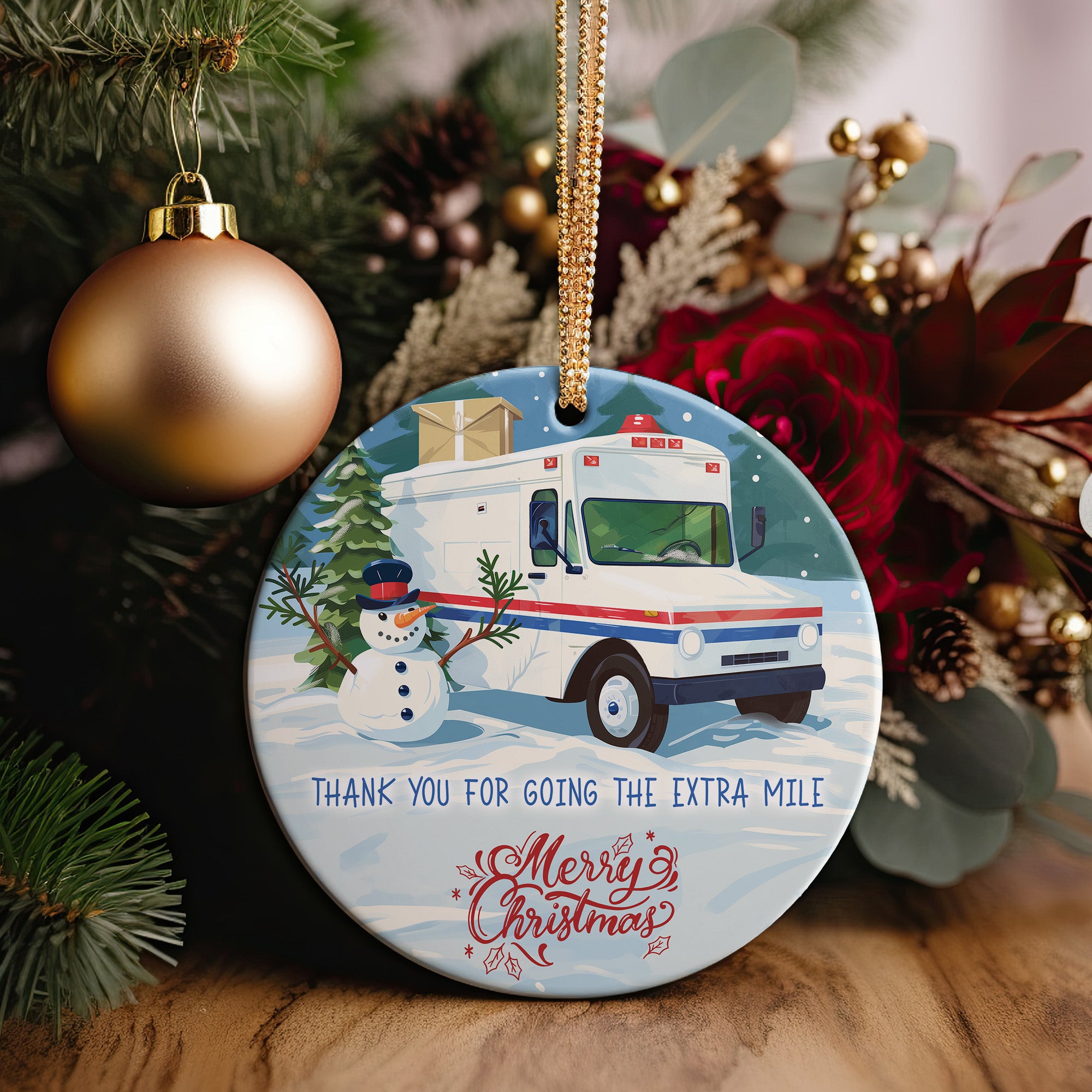 Personalized Christmas Ceramic Ornament with Snowman & Mail Truck - Unique Handmade Holiday Decoration - Image 5