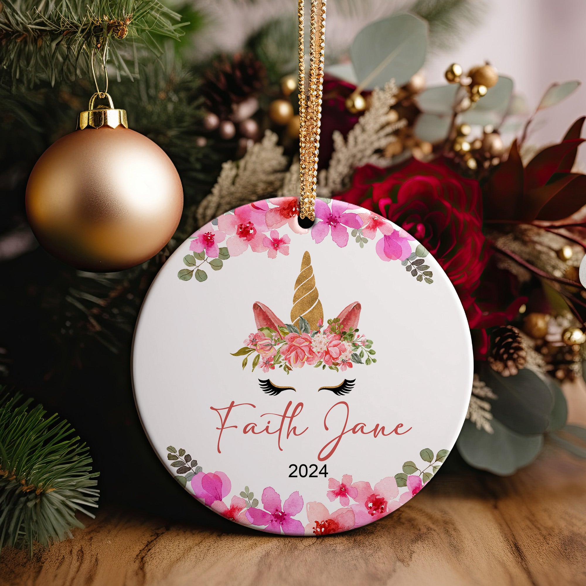Personalized Unicorn Ceramic Ornament - Custom Floral Design, Perfect Gift for Kids and Unicorn Lovers, 2024 Edition - Image 5