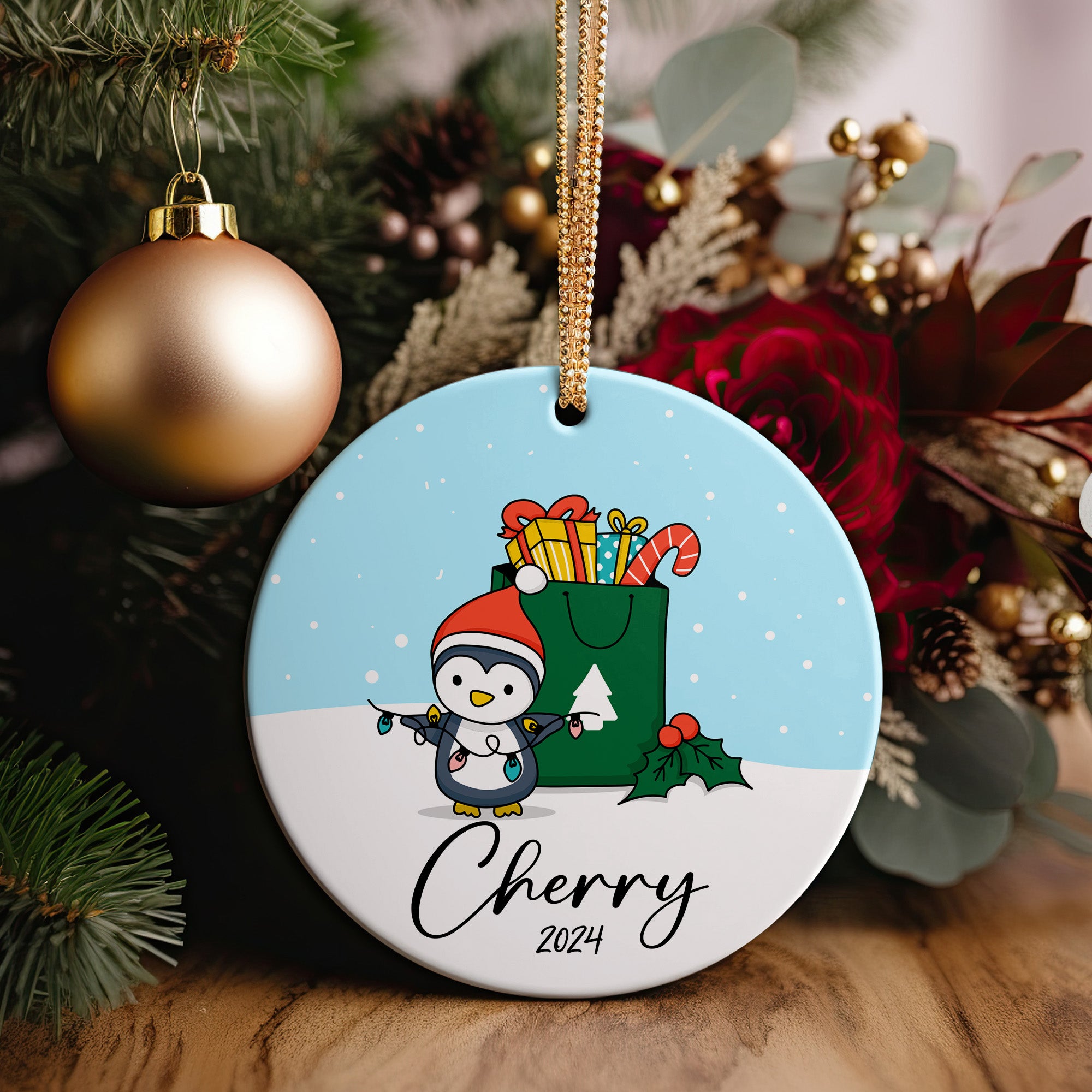 Personalized Penguin Christmas Ornament 2024 - Custom Ceramic Keepsake for Holiday Gift Giving - Image 5