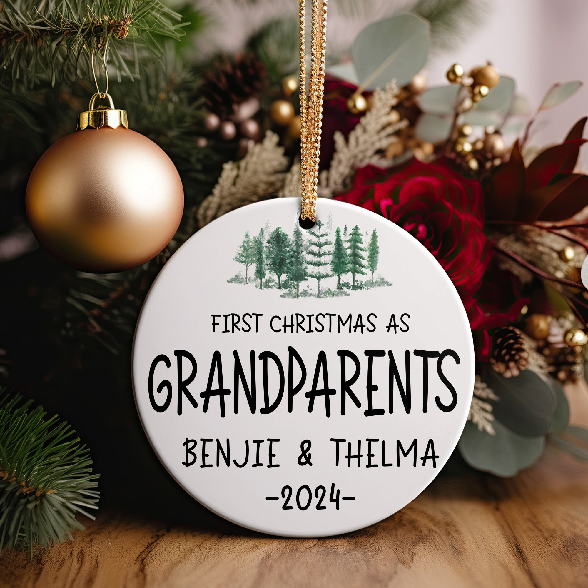 Personalized Ceramic Ornament - First Christmas as Grandparents 2024 - Custom Gift for Benjie & Thelma - Image 5
