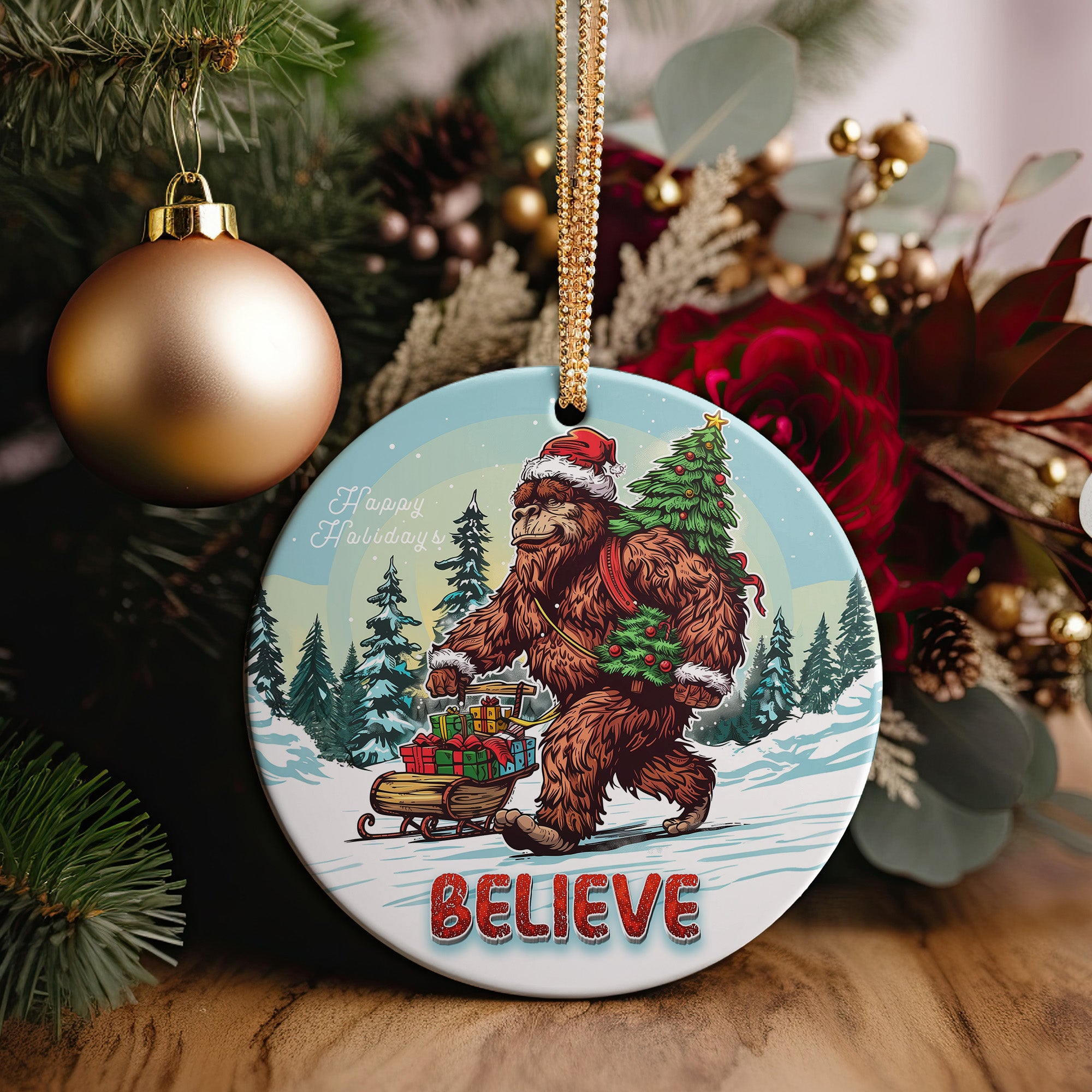 Personalized Holiday Sasquatch Ornament – Handcrafted Ceramic with Festive Design for Unique Christmas Decor - Image 5