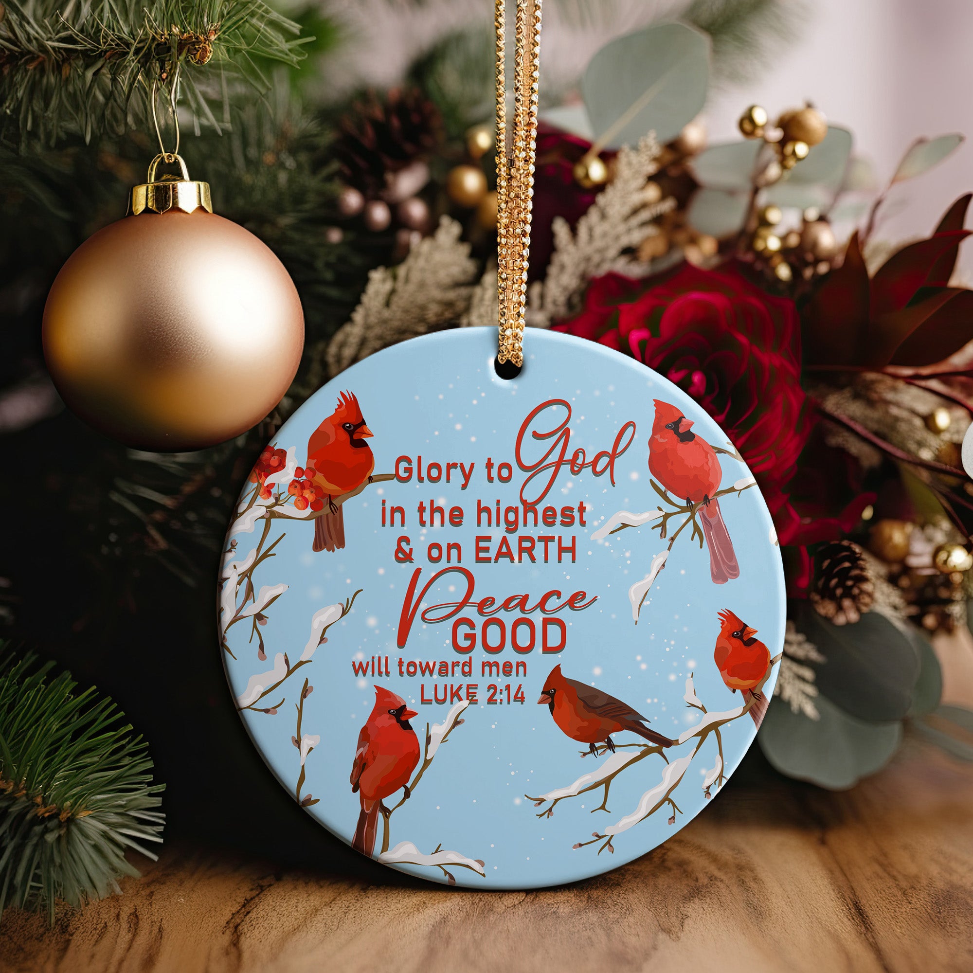 Personalized Cardinal Christmas Ornament - Ceramic Luke 2:14 Design - Perfect for Holiday Decor & Gifts - Image 5