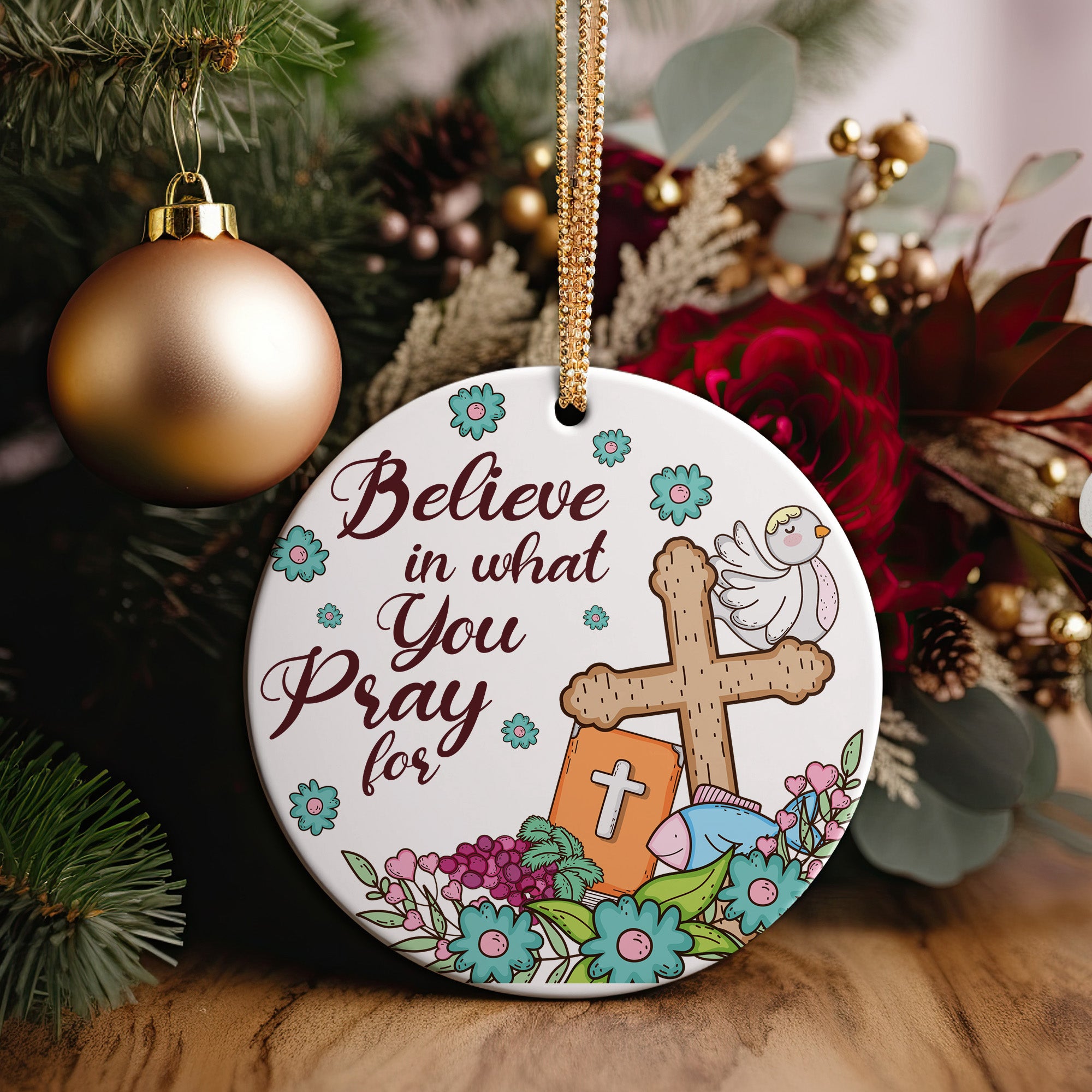 Personalized Handmade Ceramic Ornament with Inspirational Quote and Christian Symbols for Special Occasions - Image 5