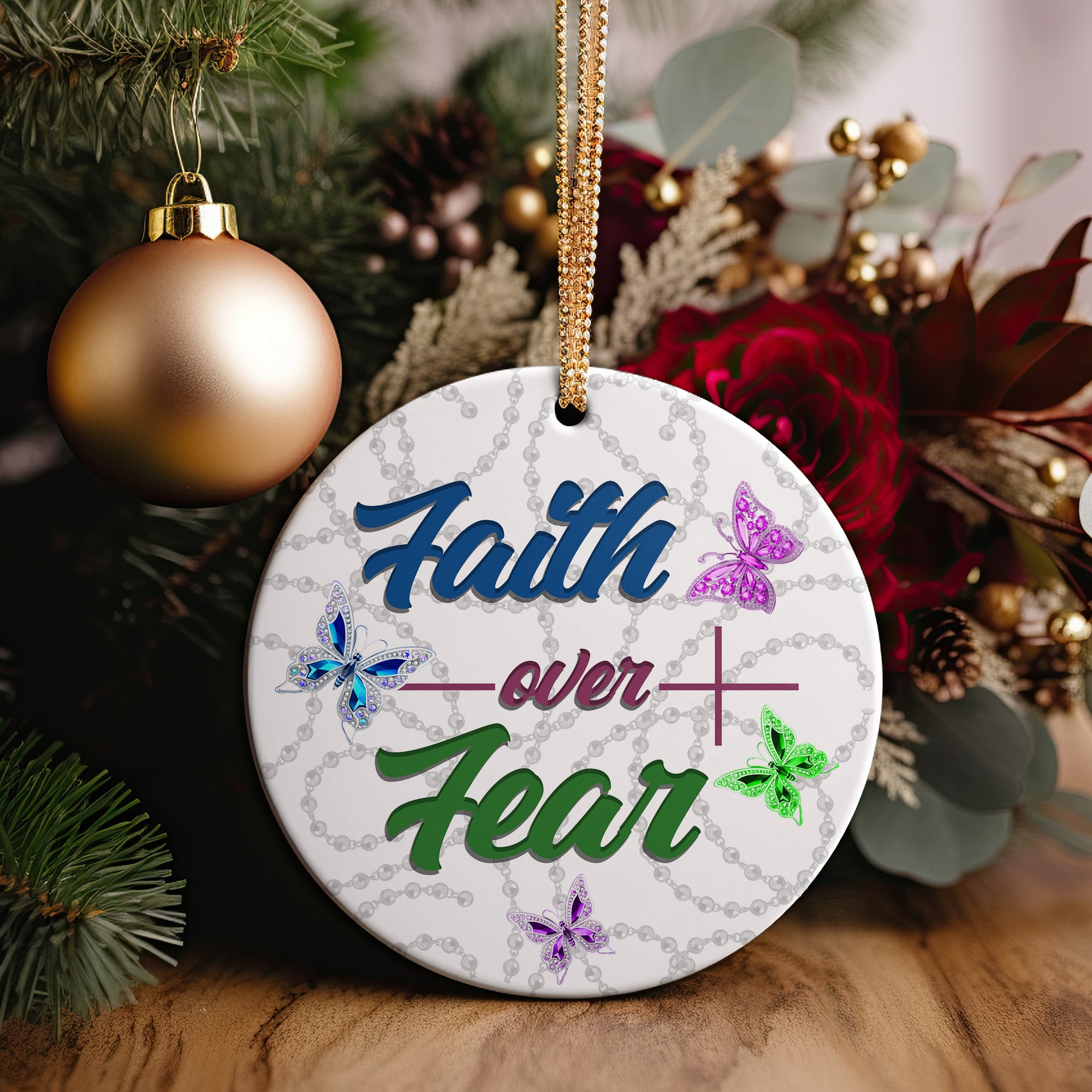 Personalized "Faith Over Fear" Butterfly Ceramic Ornament – Handmade Inspirational Keepsake with Custom Options - Image 5