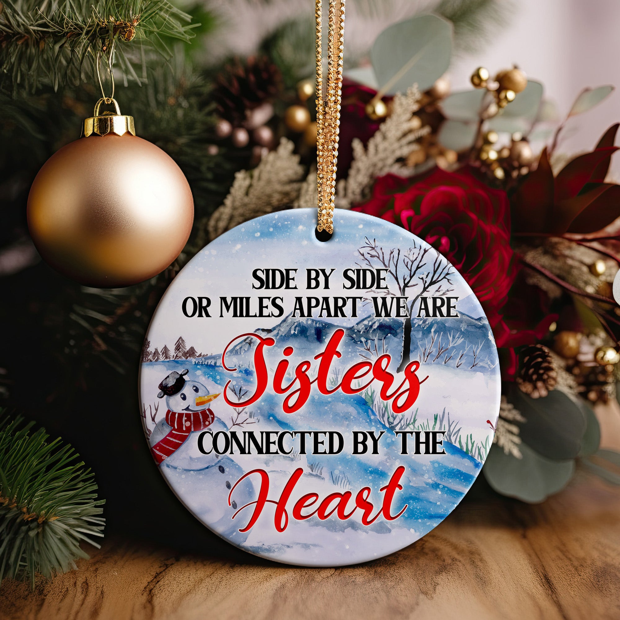 Personalized Sisters Ceramic Ornament - Handcrafted Winter Design for Heartfelt Holiday Gifting - Image 5