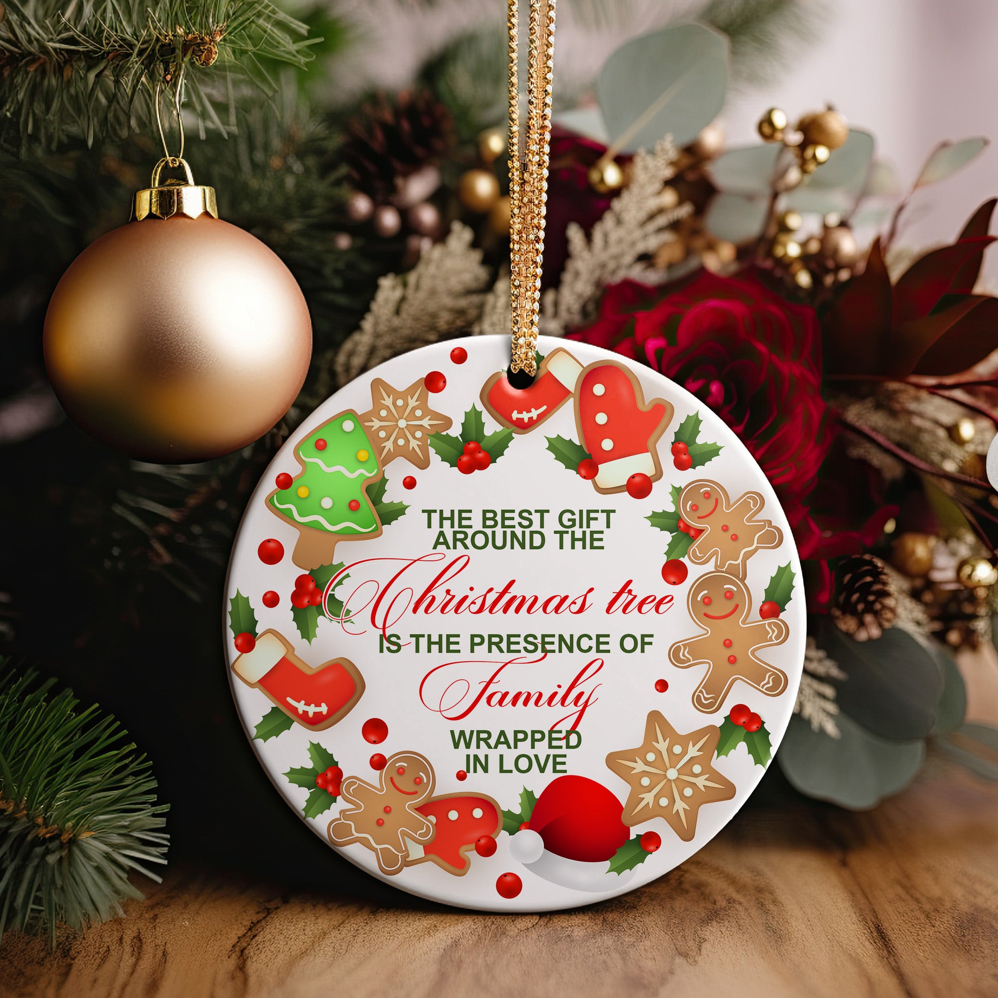 Personalized Christmas Ceramic Ornament with Festive Gingerbread Design – Perfect Customizable Gift for Family Celebrations - Image 5