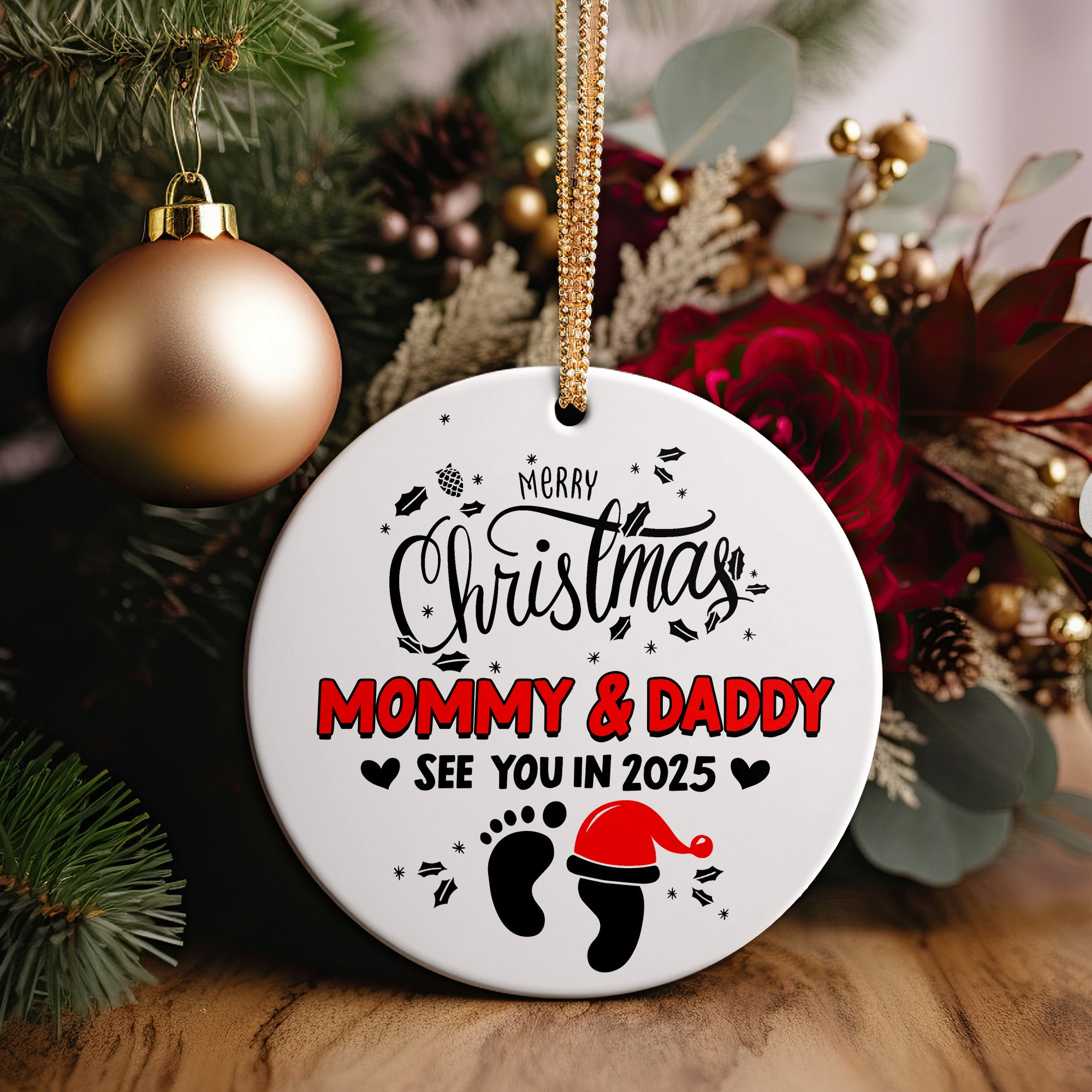 Personalized Merry Christmas Ornament for Parents-to-Be - Customized Baby Announcement Gift - Image 5