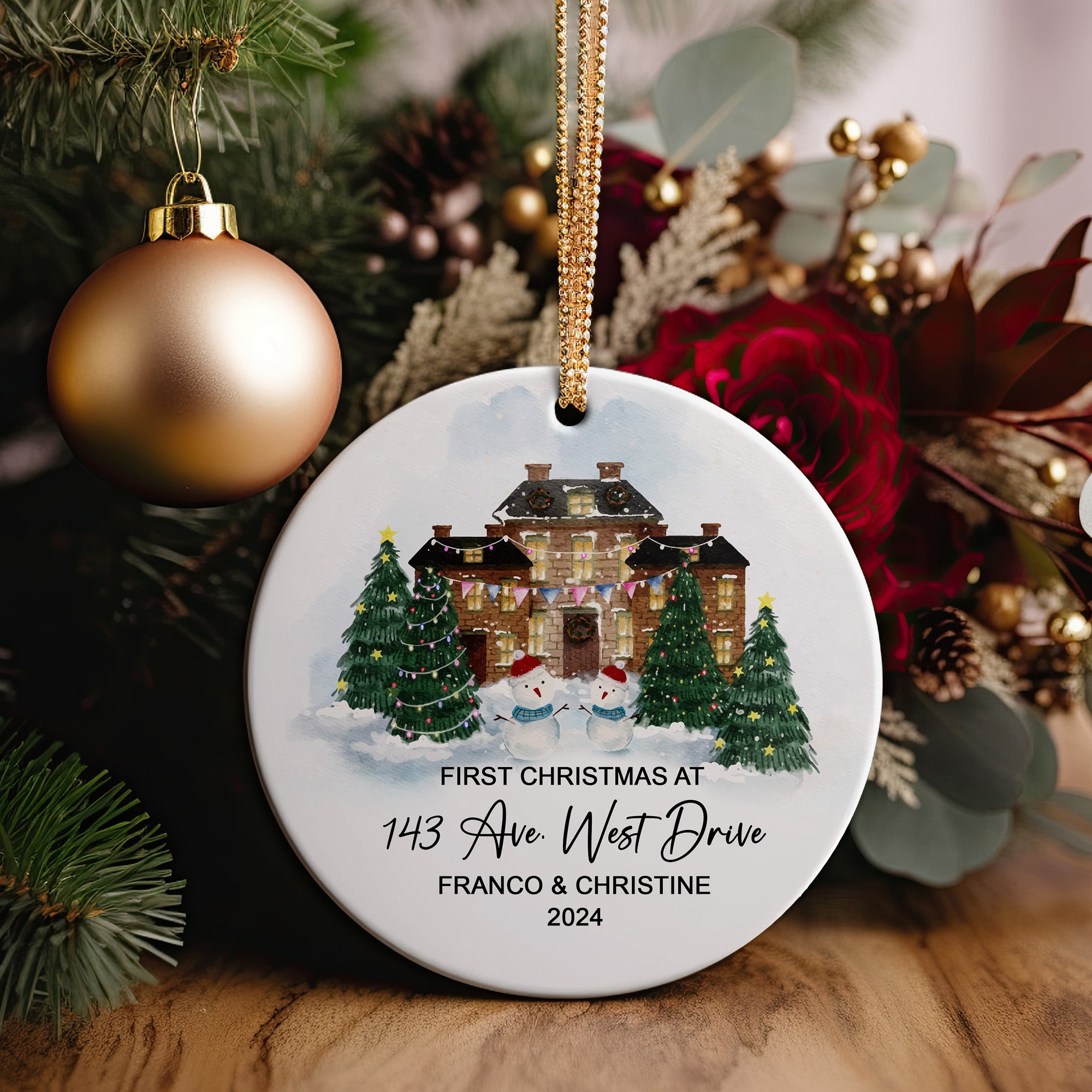 Personalized First Christmas Ceramic Ornament – Custom Address and Names – Perfect Gift for New Homeowners - Image 5