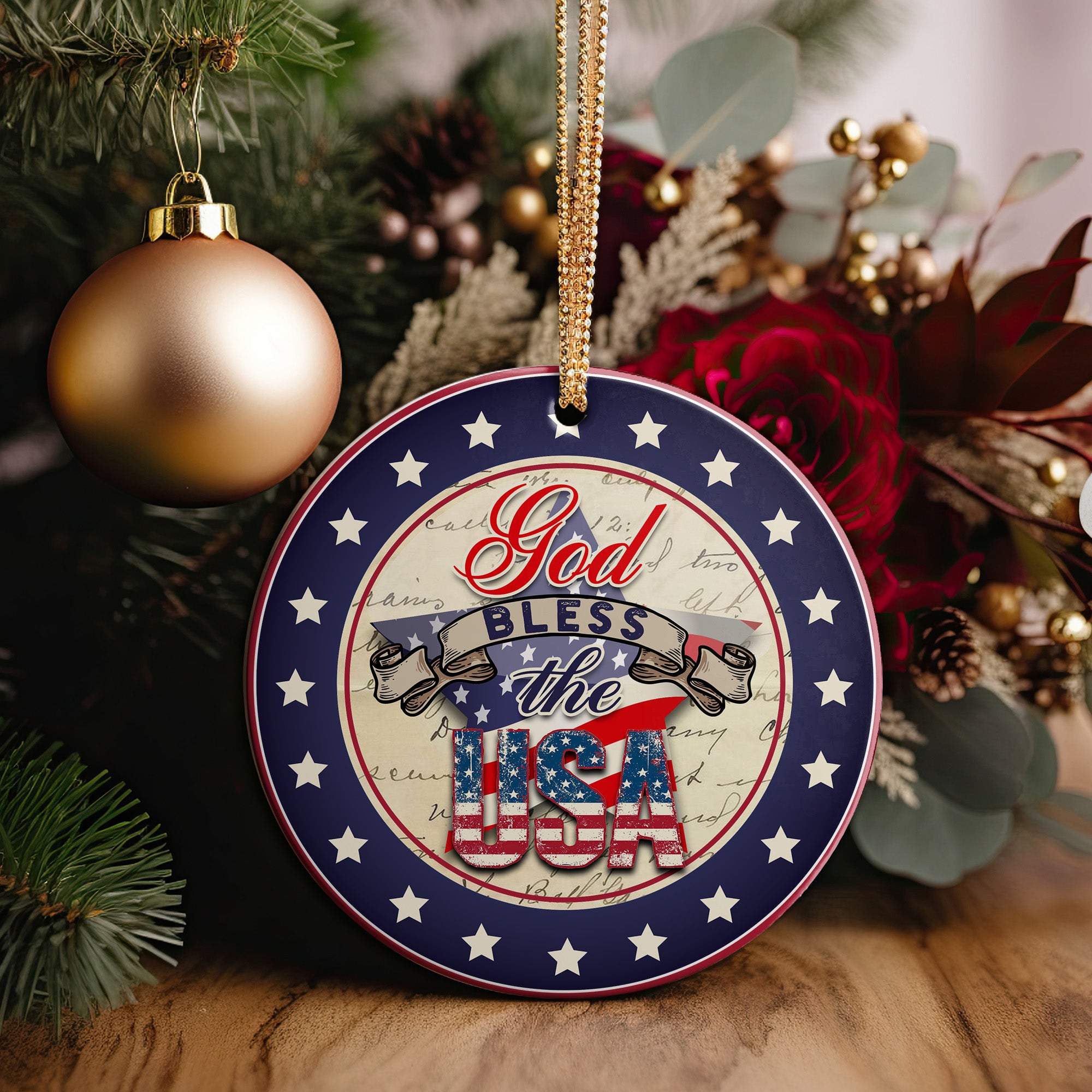 Personalized "God Bless the USA" Ceramic Ornament - Patriotic Star Design Keepsake - Image 5