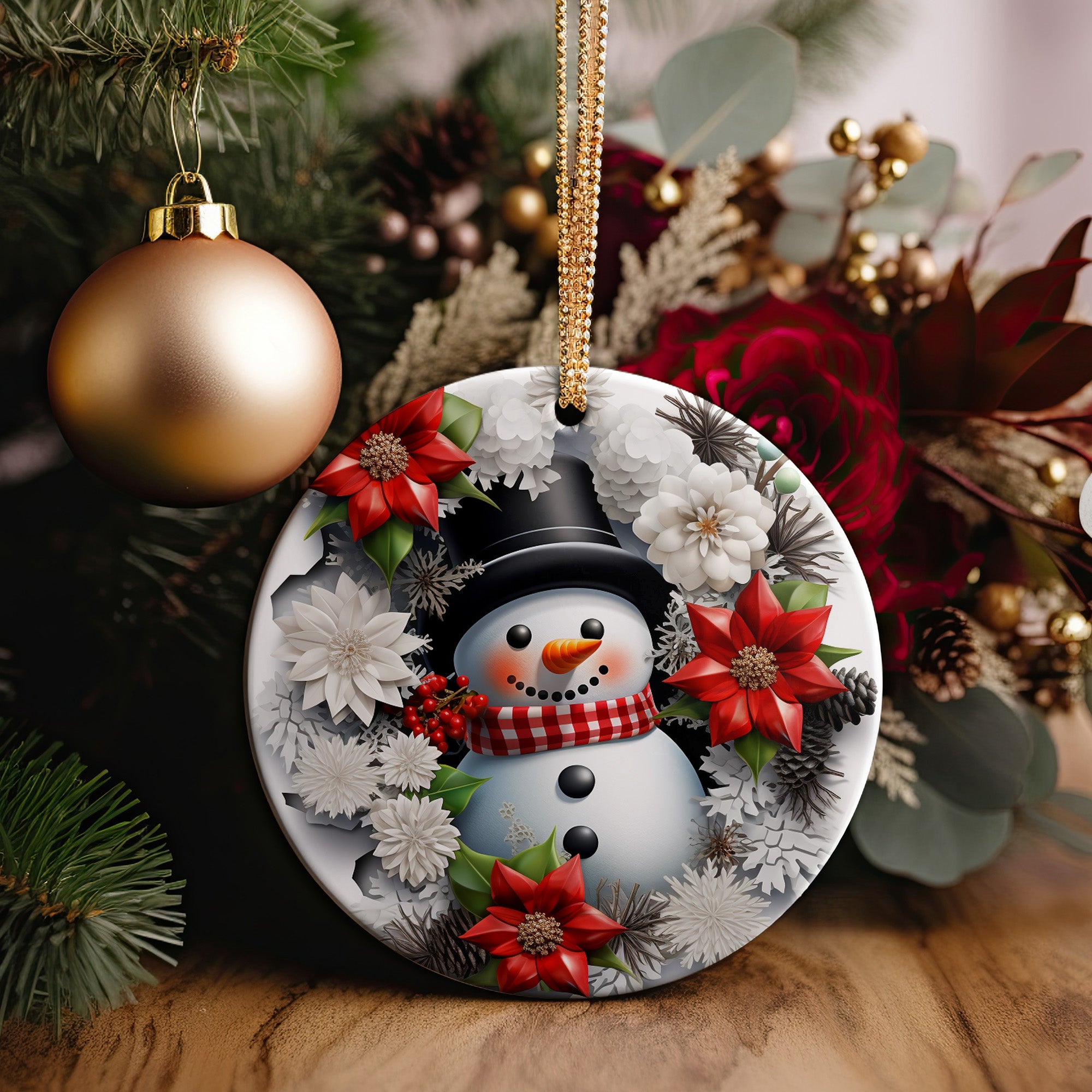 Personalized Handmade Ceramic Snowman Ornament with Floral Design - Perfect Holiday Gift - Image 5