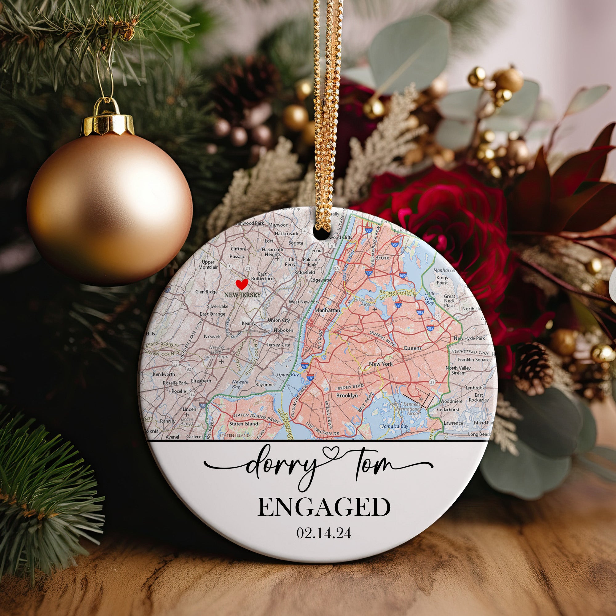 Personalized Engagement Ceramic Ornament - Custom Map Design for Couples with Date and Names - Perfect Keepsake Gift - Image 5