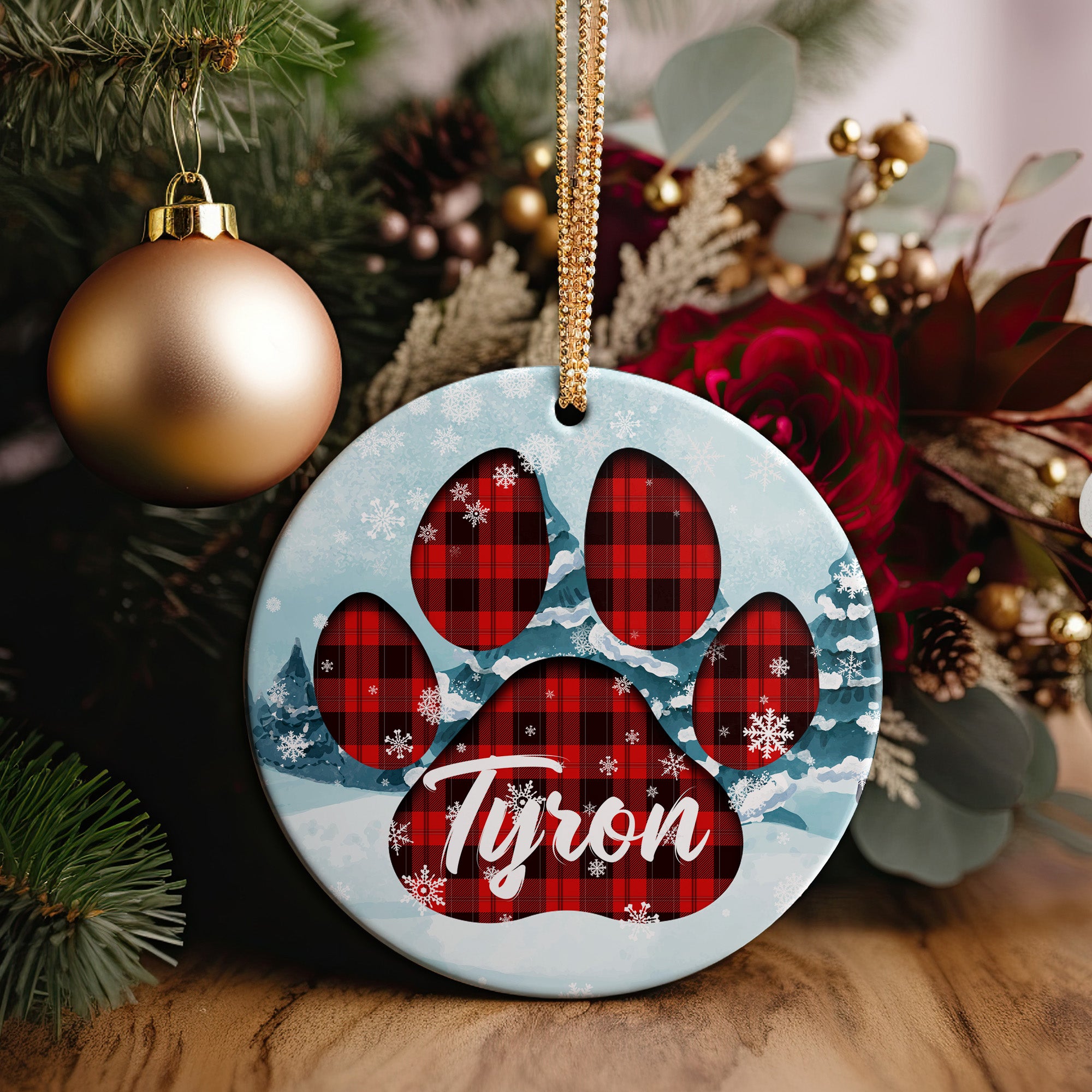 Personalized Paw Print Plaid Ceramic Ornament – Custom Pet Name, Holiday Decor Gift for Dog Lovers - Image 5