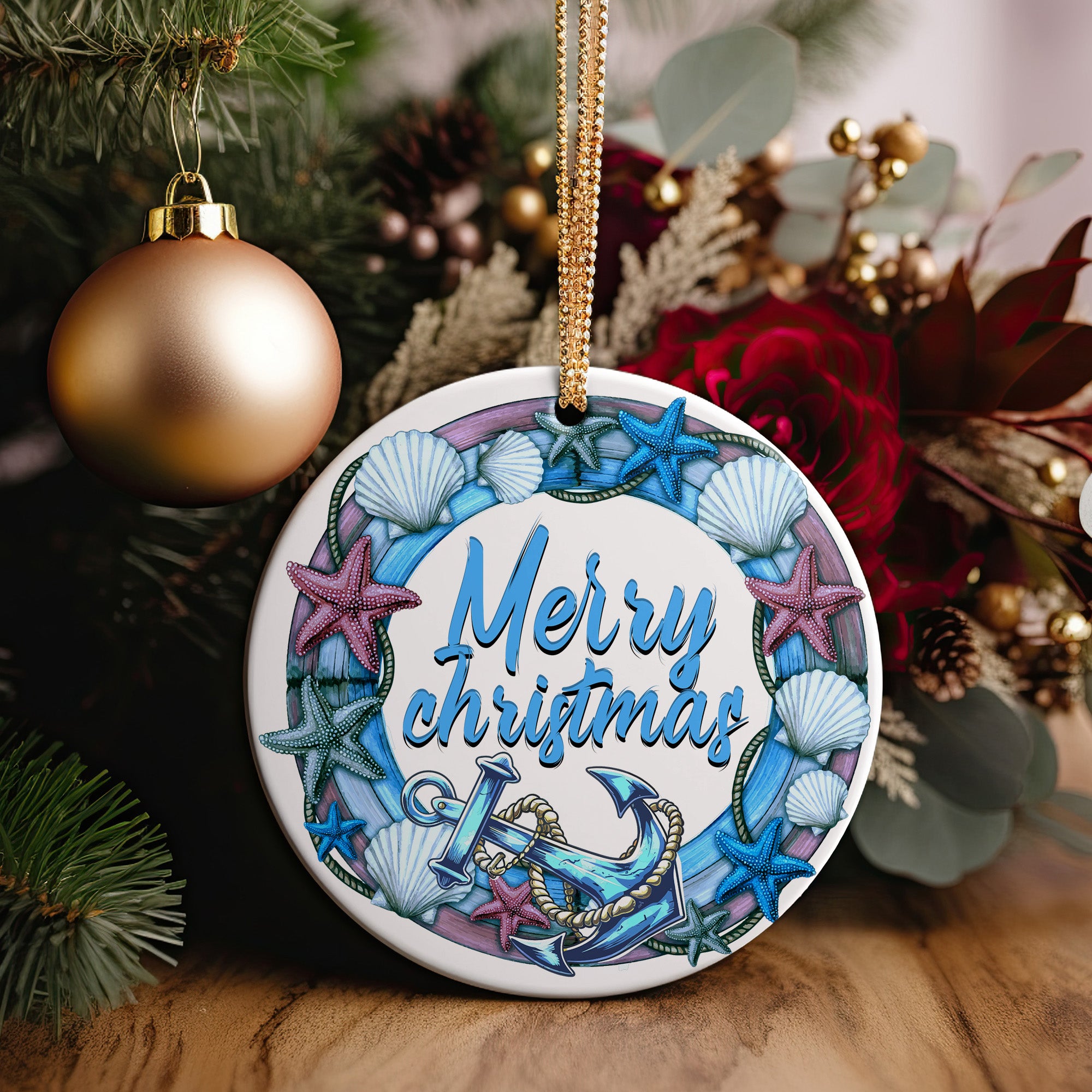 Stunning Personalized Nautical Christmas Ceramic Ornament – Handcrafted Seashell and Starfish Design for Unique Holiday Decoration - Image 5