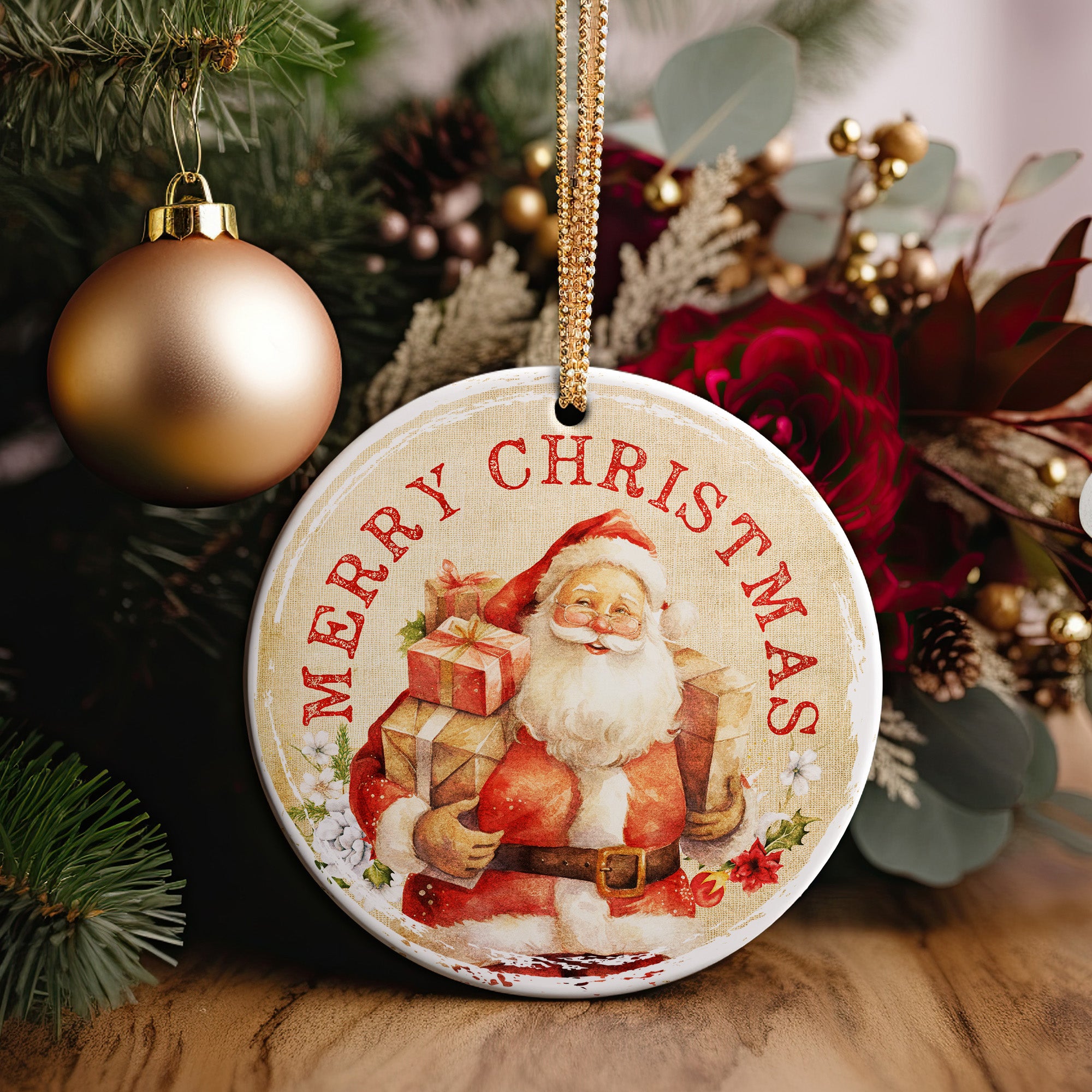 Personalized Merry Christmas Ceramic Ornament – Vintage Santa Design, Handcrafted Holiday Keepsake with Custom Text - Image 5