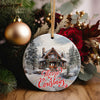 Personalized Merry Christmas Ceramic Ornament – Rustic Cabin Design with Snowy Forest for Perfect Holiday Decor and Heartfelt Gifts - Image 5