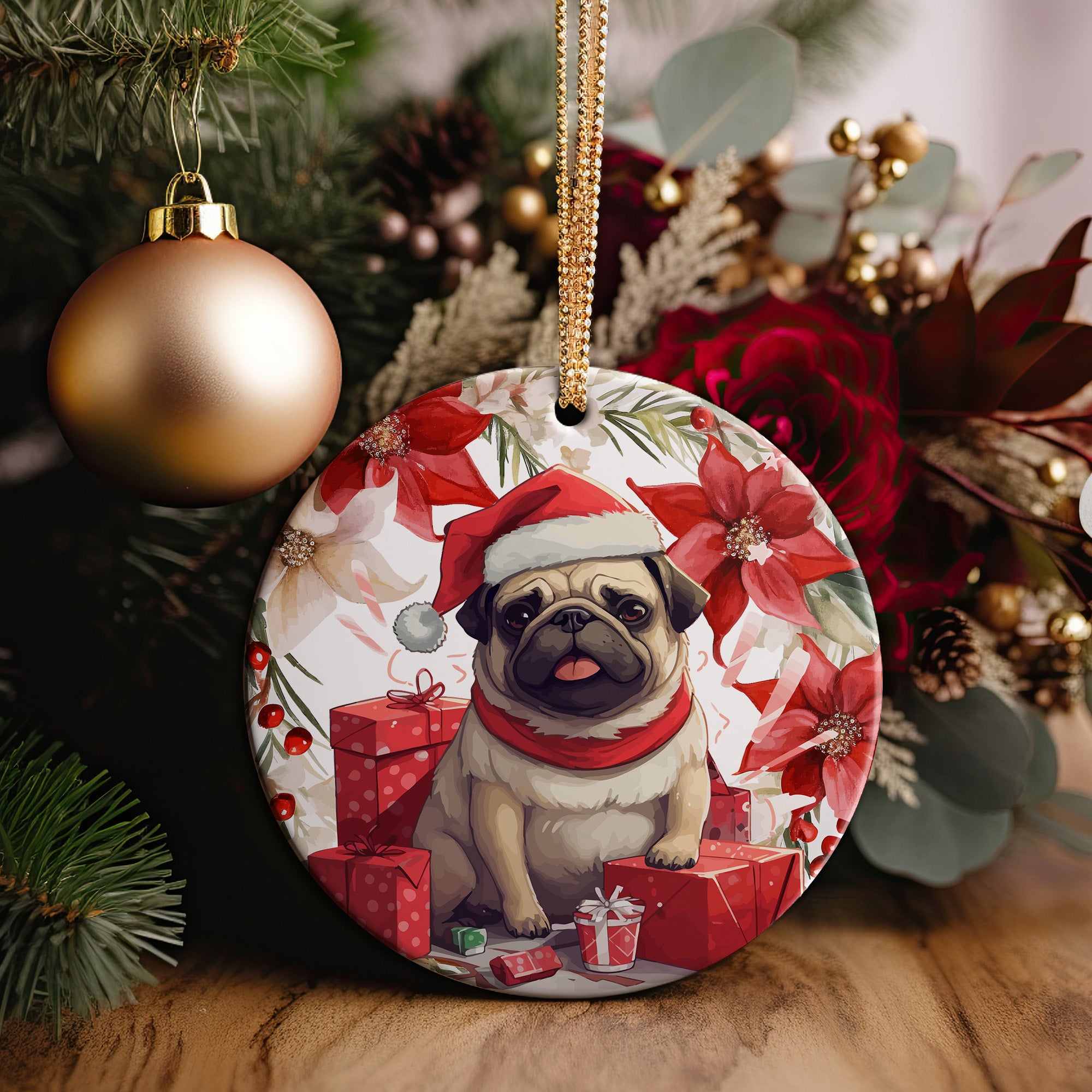 Personalized Pug in Santa Hat Holiday Ceramic Ornament - Handcrafted Christmas Decor with Custom Gift Message Option - Image 5