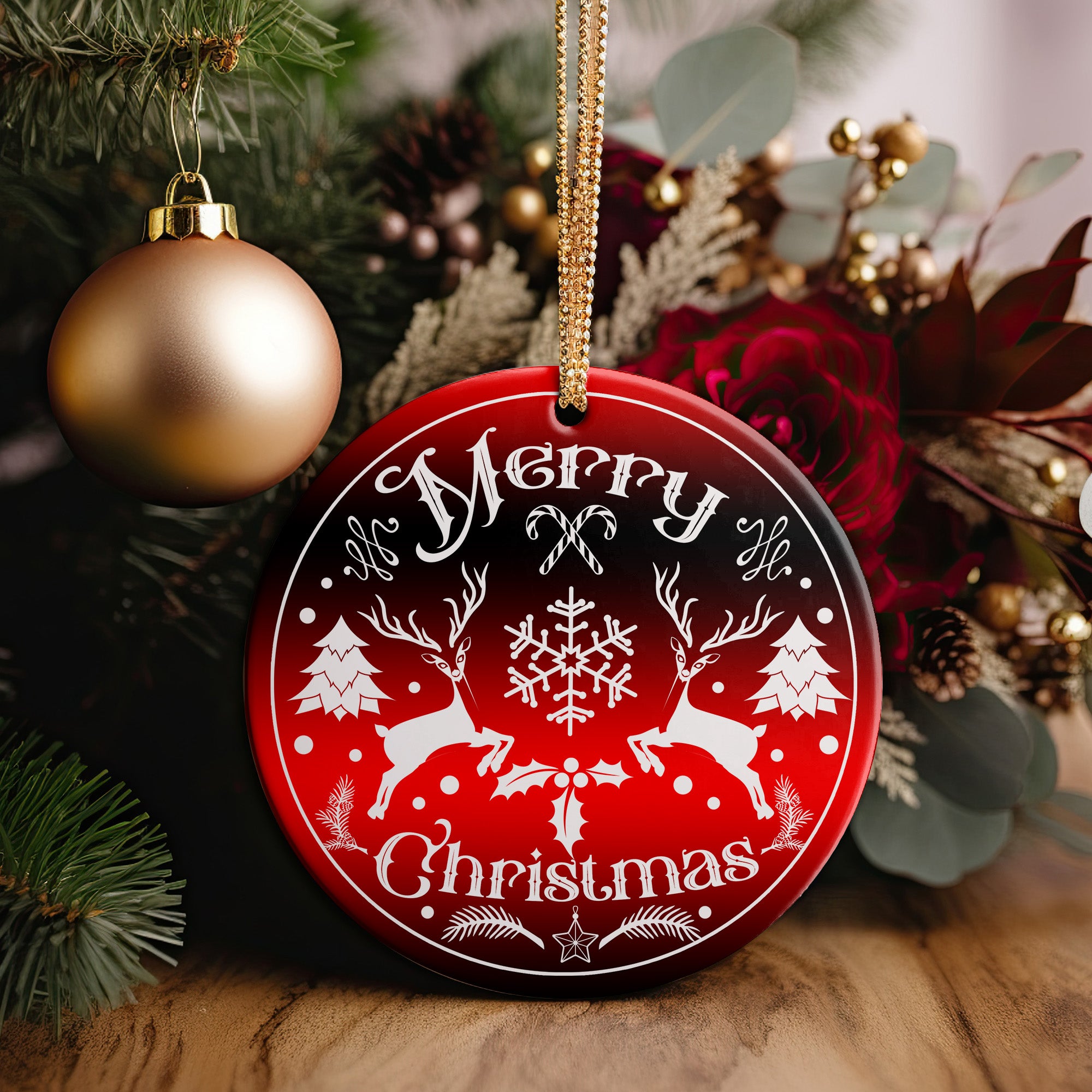 Personalized Merry Christmas Ceramic Ornament – Handcrafted Holiday Décor with Elegant Red & White Design - Image 5