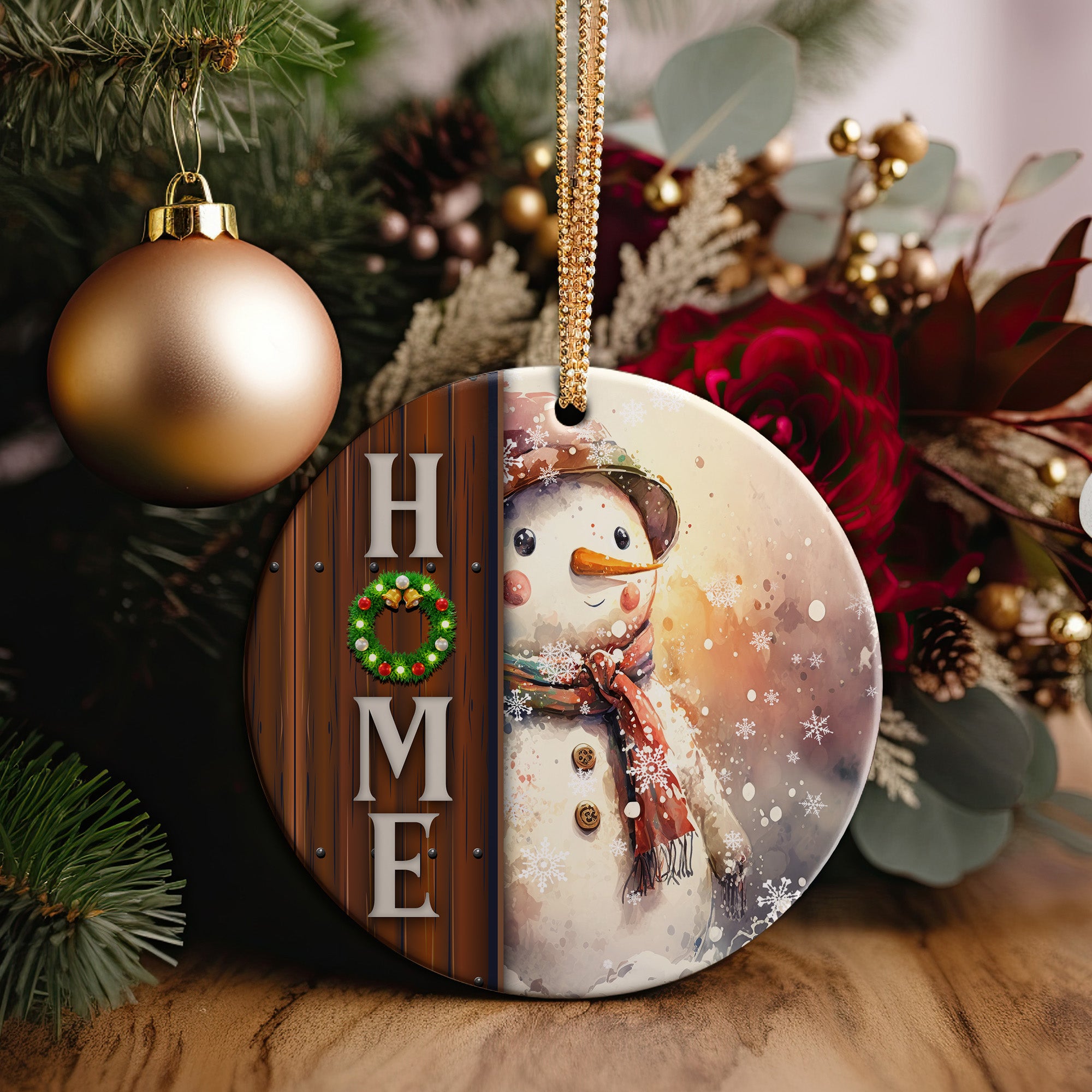 Personalized Snowman Ceramic Ornament with Rustic "Home" Design - Perfect Handmade Holiday Gift for Family and Friends - Image 5