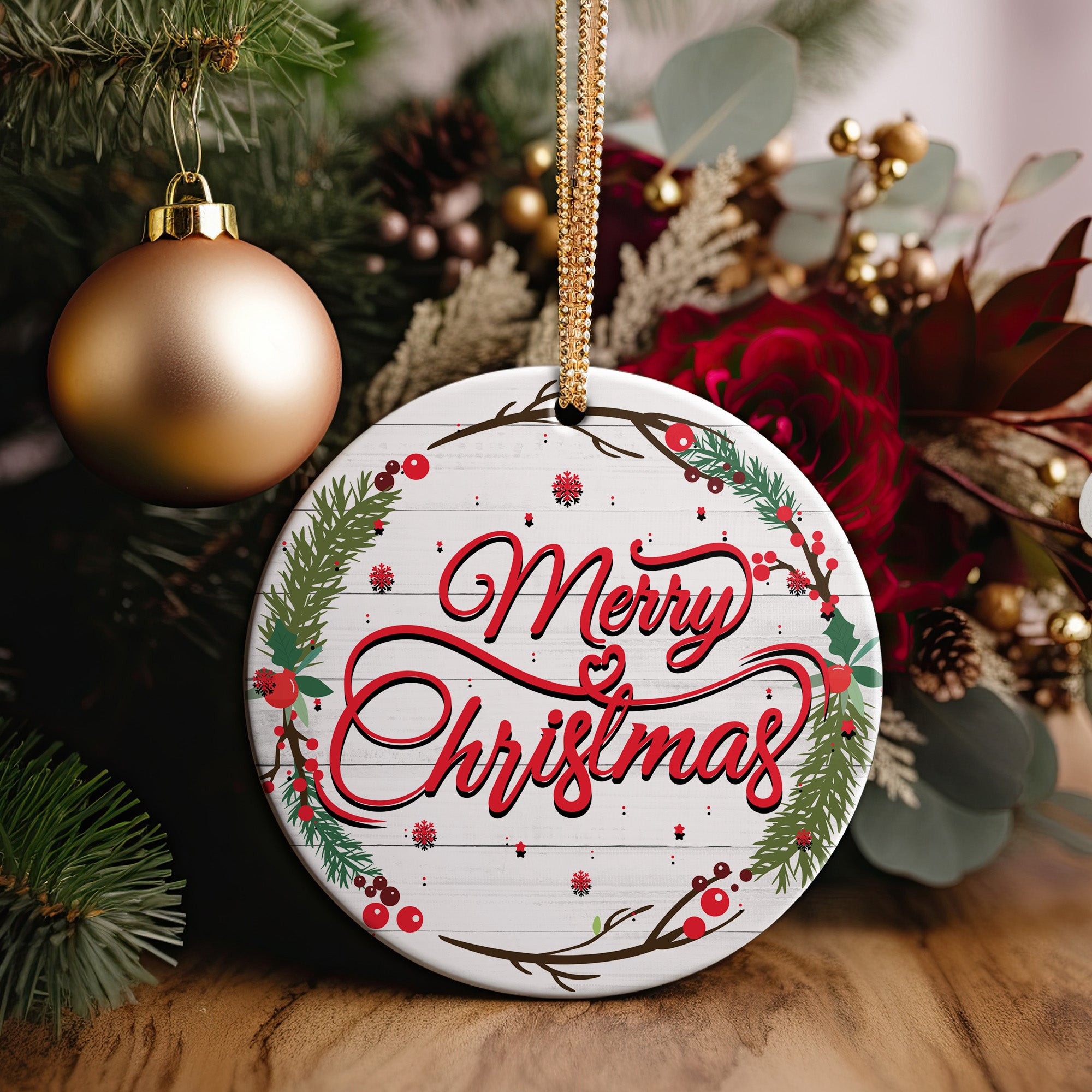 Personalized Merry Christmas Ceramic Ornament - Handcrafted Holiday Keepsake with Festive Design for Gift-Giving - Image 5