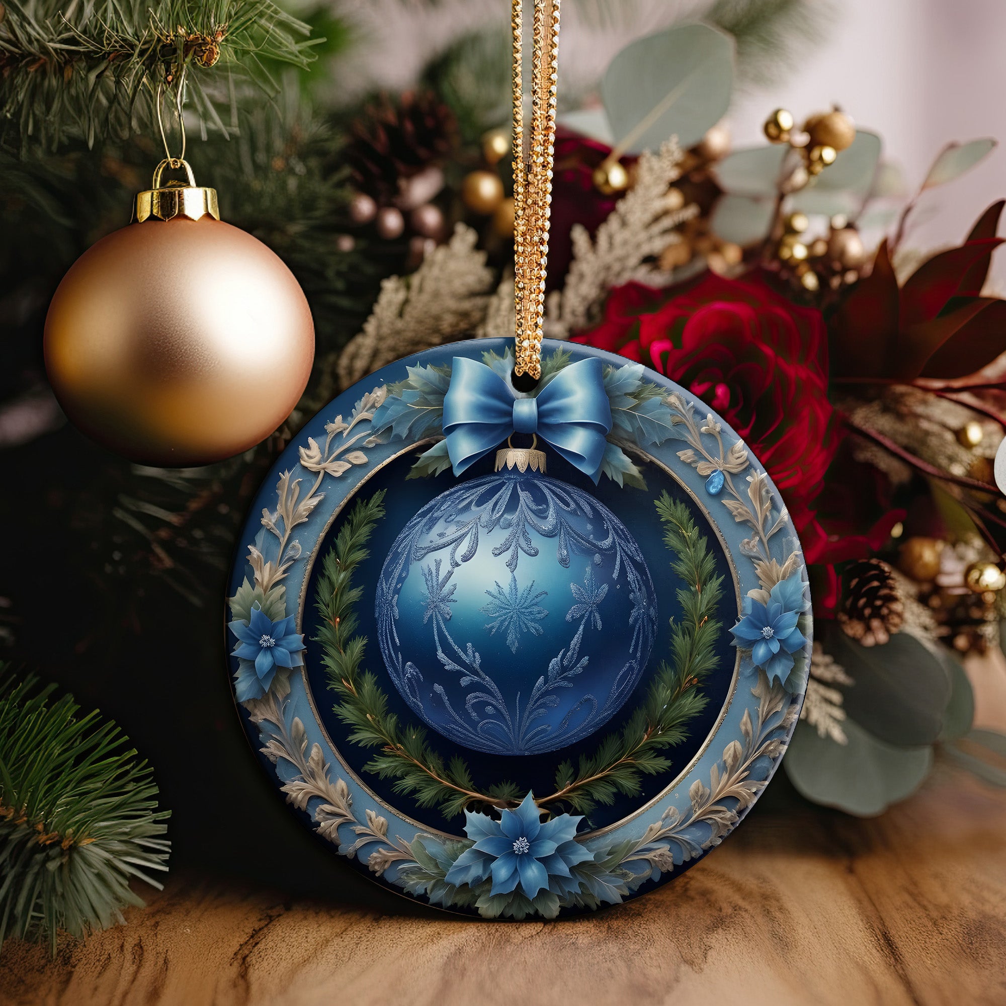 Personalized Handmade Blue Ceramic Ornament with Intricate Snowflake Design - Perfect Holiday Gift for Family and Friends - Image 5