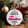 Personalized Pregnancy Announcement Ceramic Ornament – "Our Next Great Adventure Begins" with Customizable Text - Image 5
