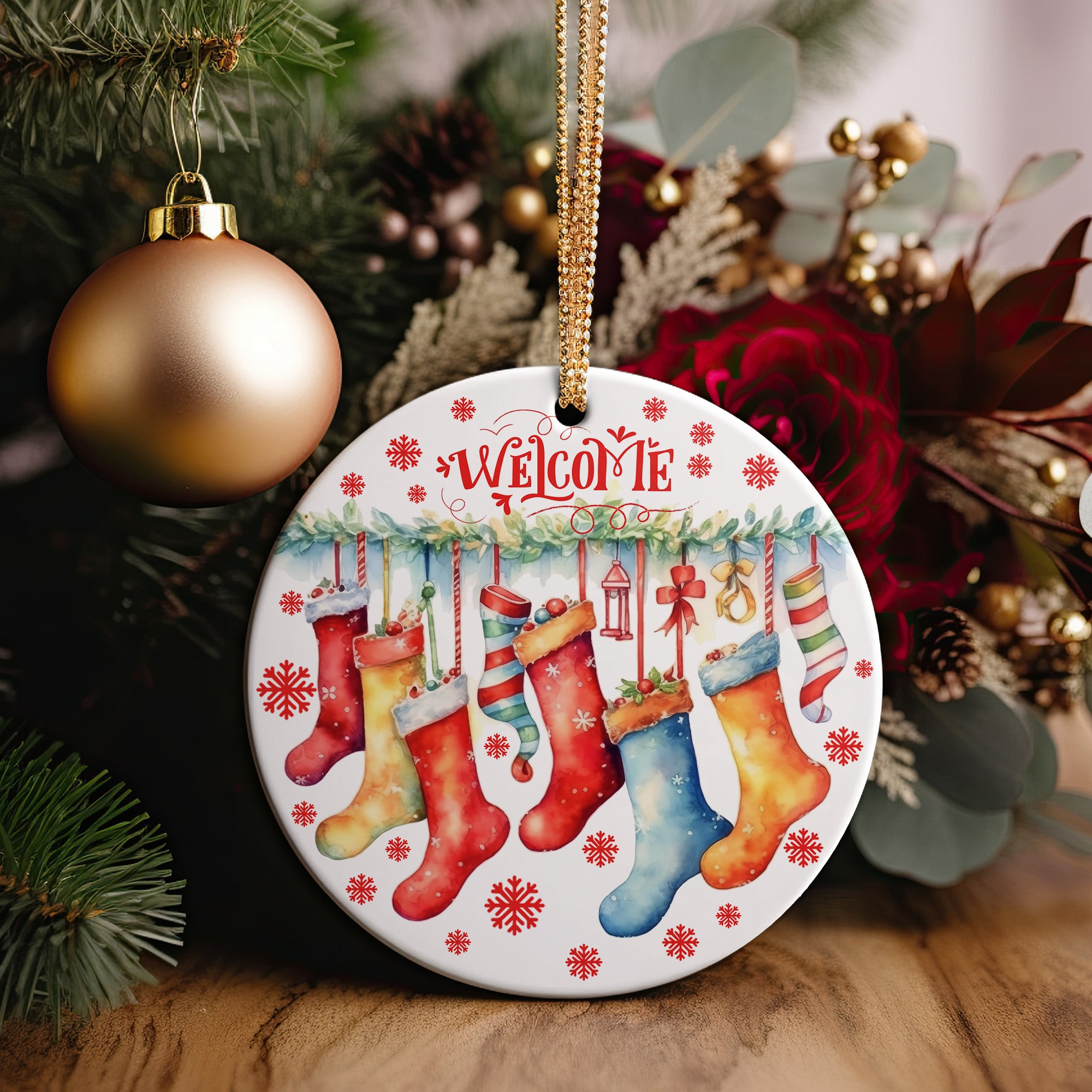 Personalized Ceramic Christmas Ornament with Colorful Stockings Design - Perfect Handmade Holiday Gift - Image 5