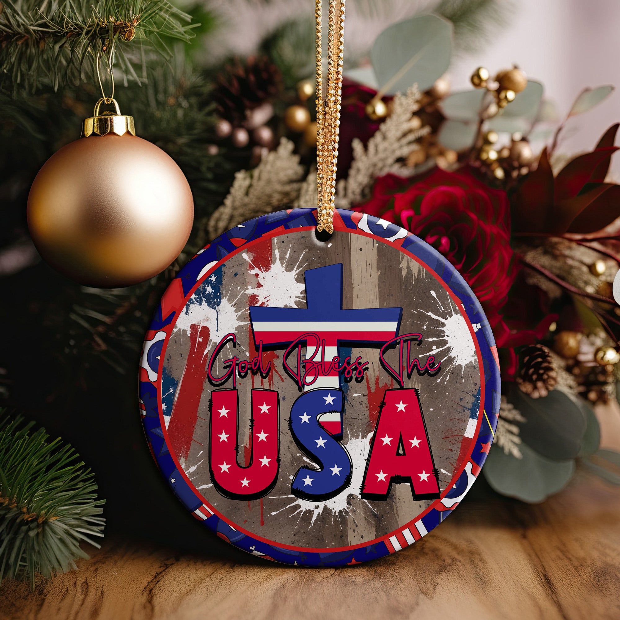 Personalized "God Bless The USA" Ceramic Ornament – Patriotic Home Decor with Cross Design, Perfect for Unique Holiday Gifting - Image 5